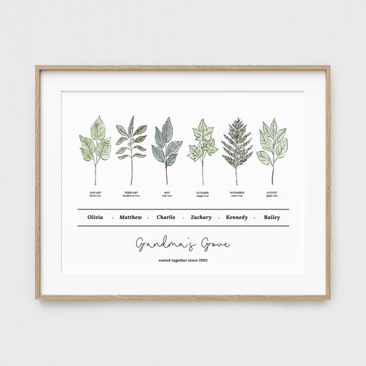 Personalized Birth Family Tree Art Print | Up to 6 Names | Birth Tree Custom Gift