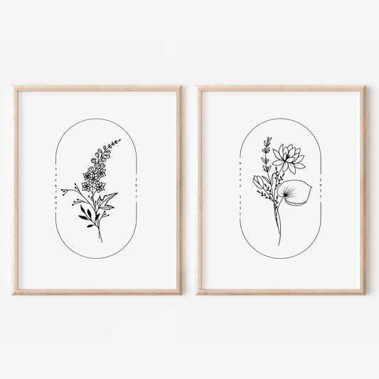 July Birth Flower Print | Larkspur Water Lily Simple Floral Wall Decor | Nursery Art Birthday Gift Remembrance Keepsake