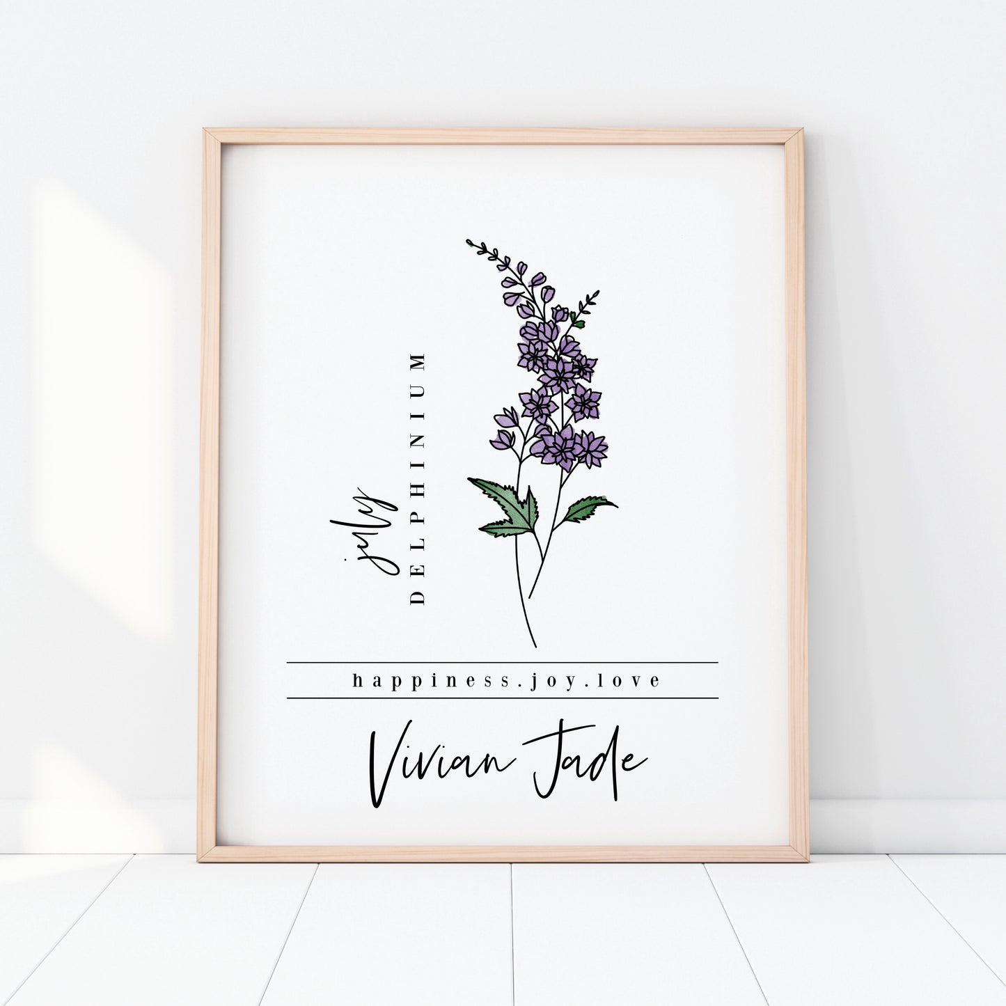 July Birth Flower Unframed Art Print | Personalized Name Custom Floral Illustration Wall Decor Birthday Gift