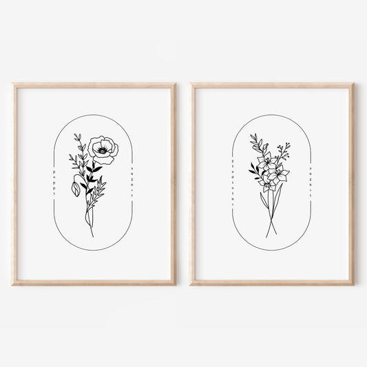August Birth Flower Print | Poppy Gladiolus Simple Floral Wall Decor | Nursery Art Birthday Gift Remembrance Keepsake