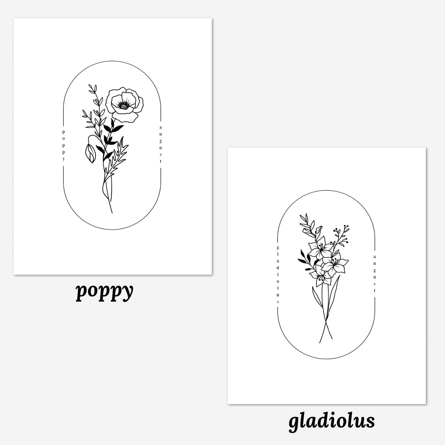 August Birth Flower Print | Poppy Gladiolus Simple Floral Wall Decor | Nursery Art Birthday Gift Remembrance Keepsake