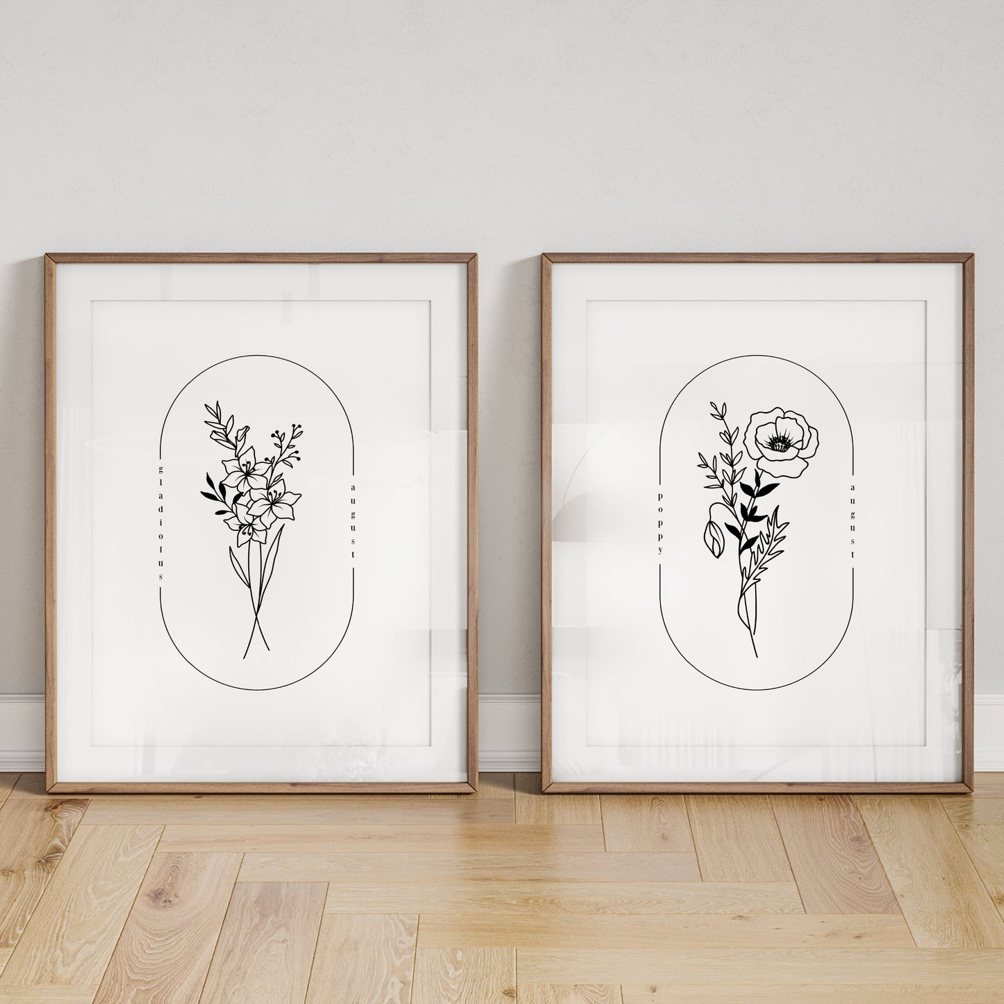 August Birth Flower Print | Poppy Gladiolus Simple Floral Wall Decor | Nursery Art Birthday Gift Remembrance Keepsake