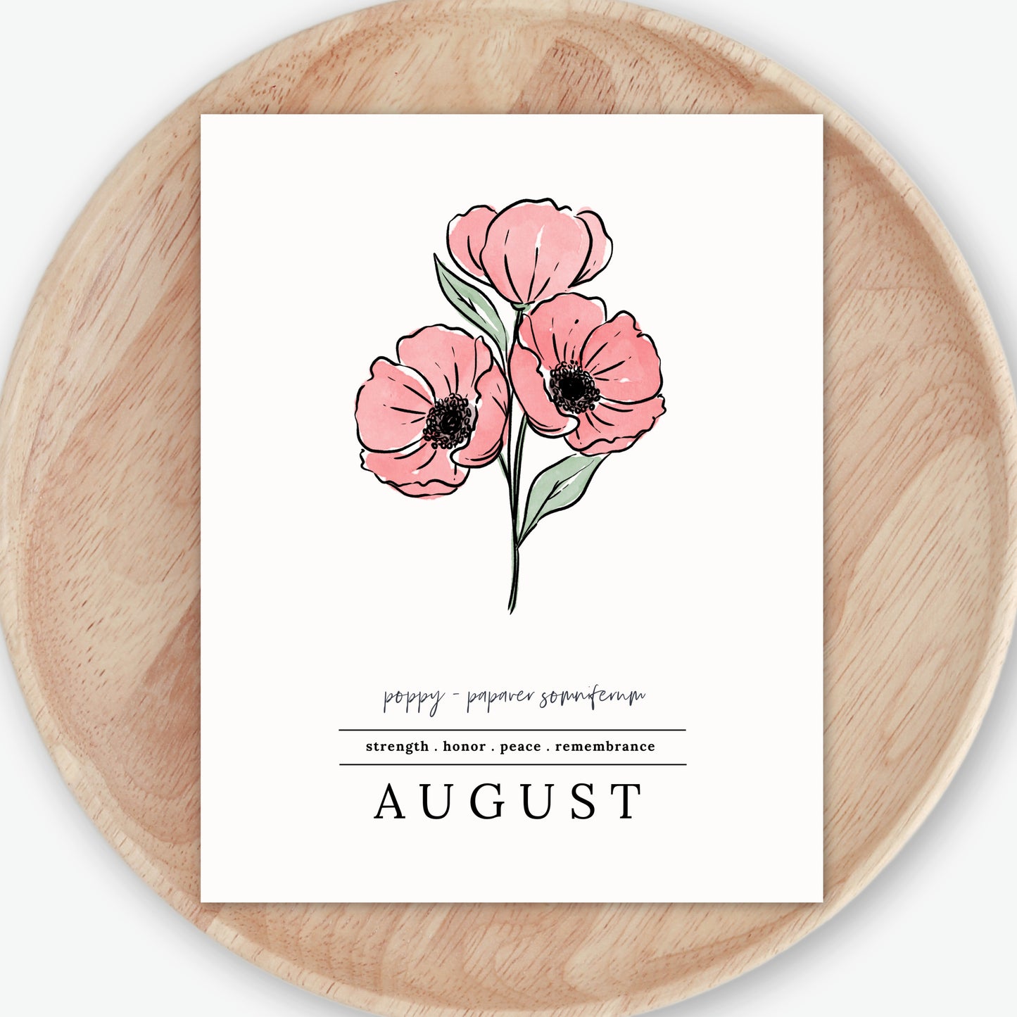 August Poppy Birth Flower Unframed Art Print | Illustrated Floral Art
