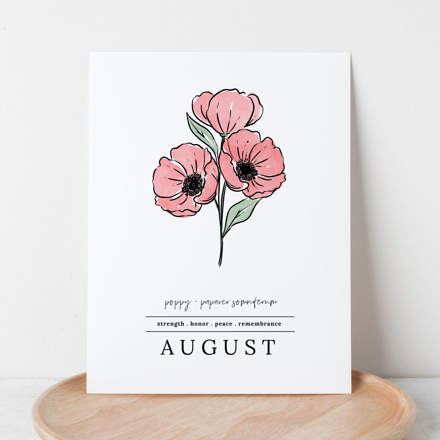 August Poppy Birth Flower Unframed Art Print | Illustrated Floral Art