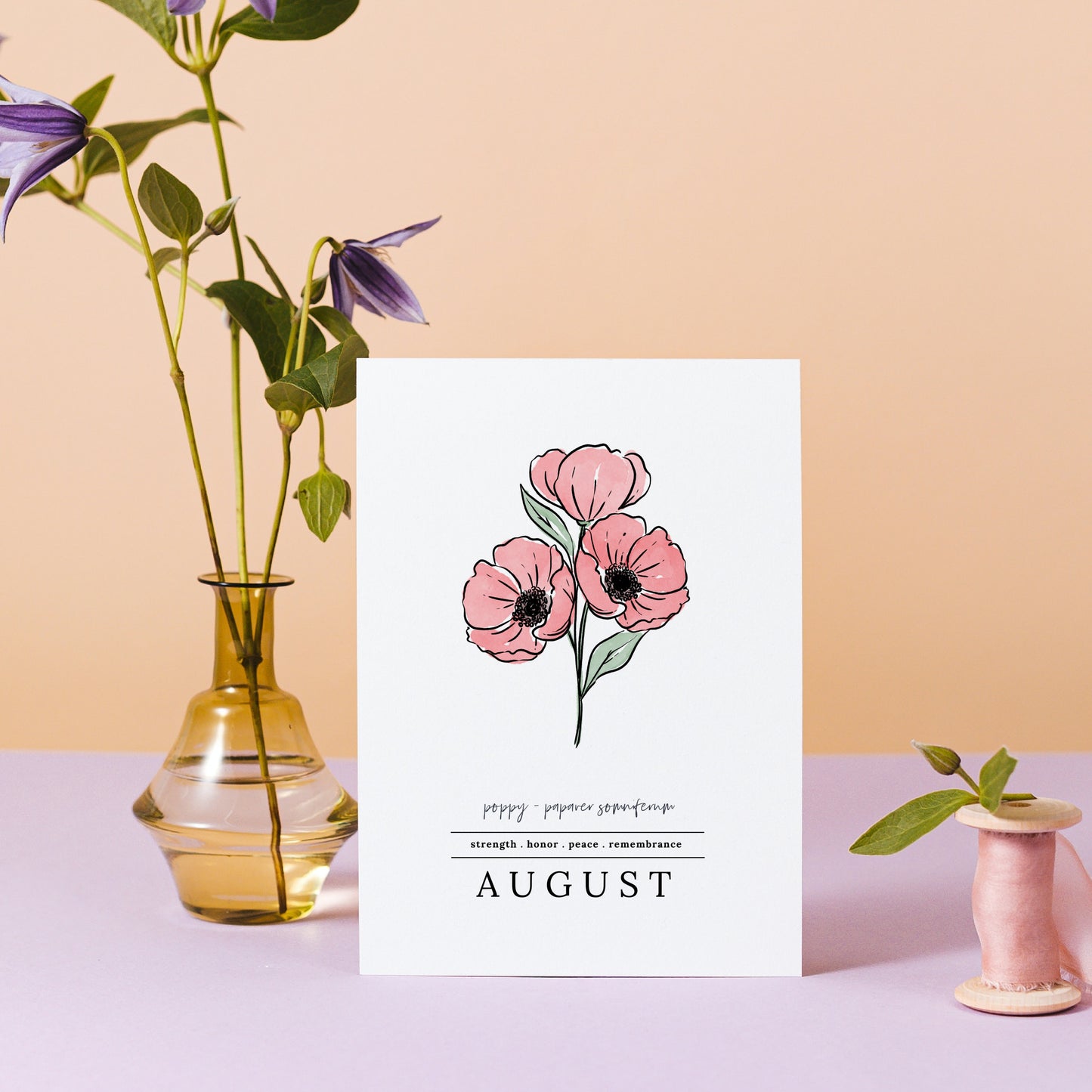 August Poppy Birth Flower Unframed Art Print | Illustrated Floral Art