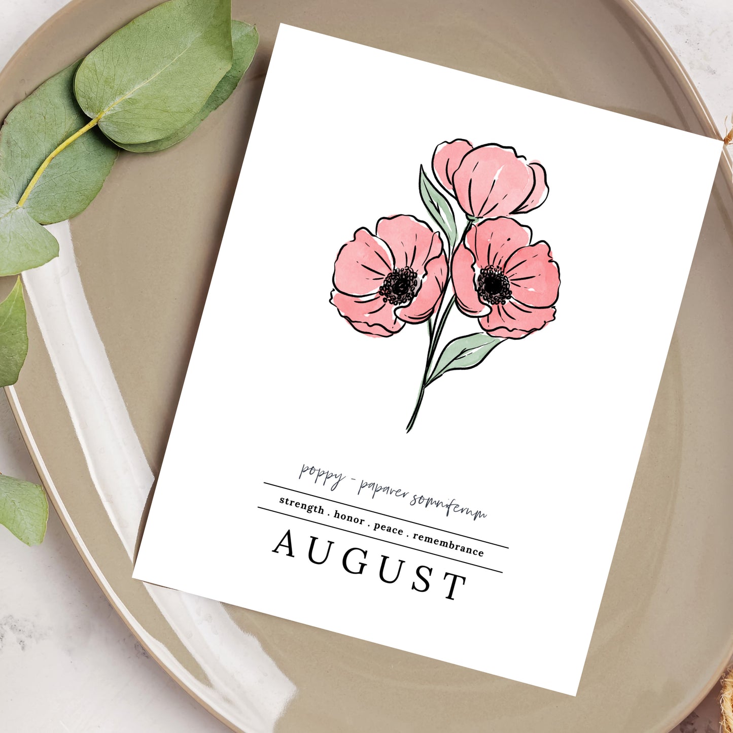 August Poppy Birth Flower Unframed Art Print | Illustrated Floral Art