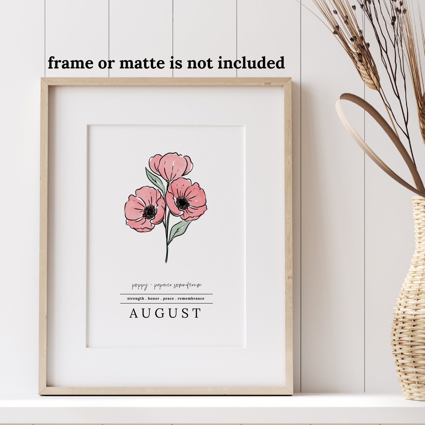 August Poppy Birth Flower Unframed Art Print | Illustrated Floral Art