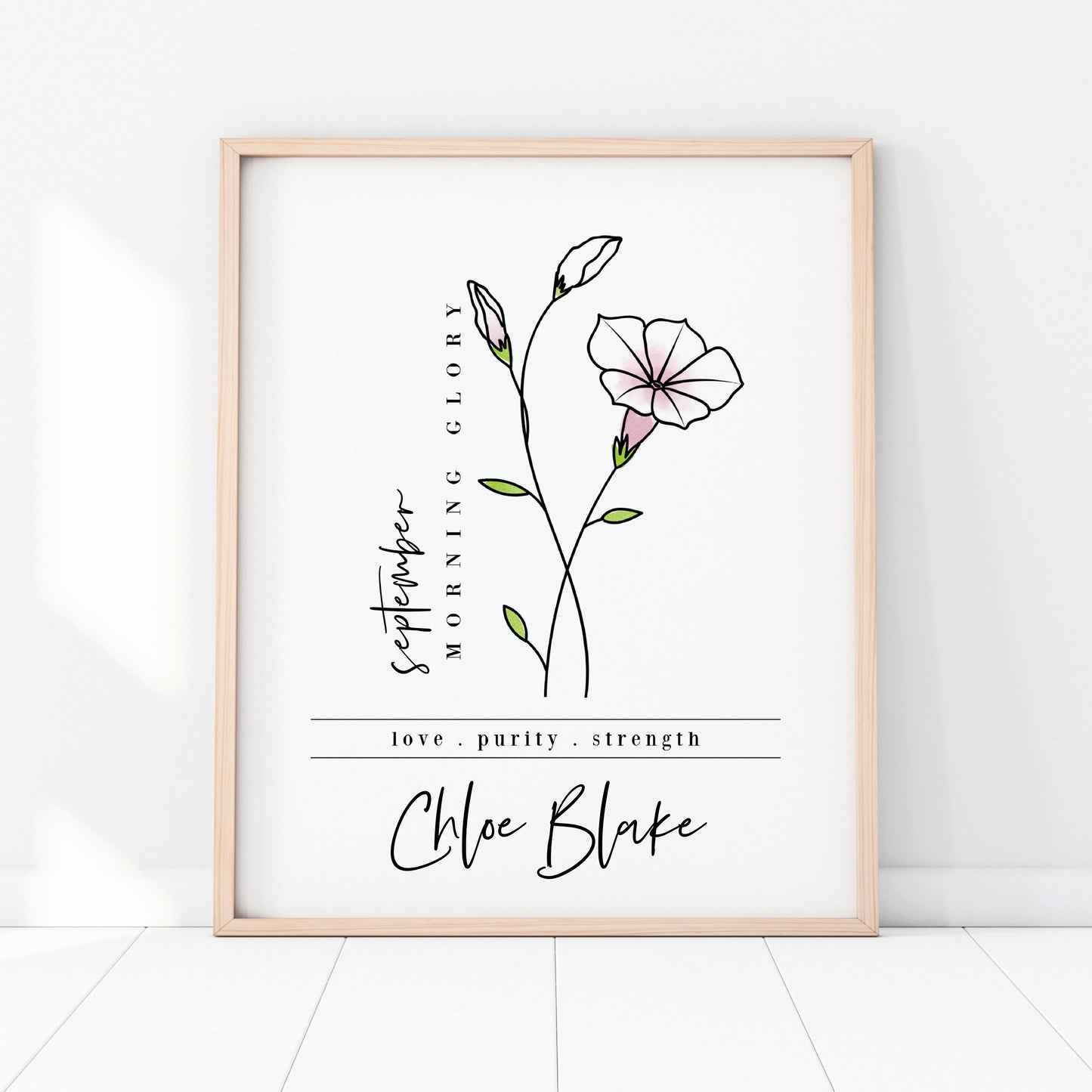 September Birth Flower Unframed Art Print | Personalized Name Custom Floral Illustration Wall Decor Birthday Gift