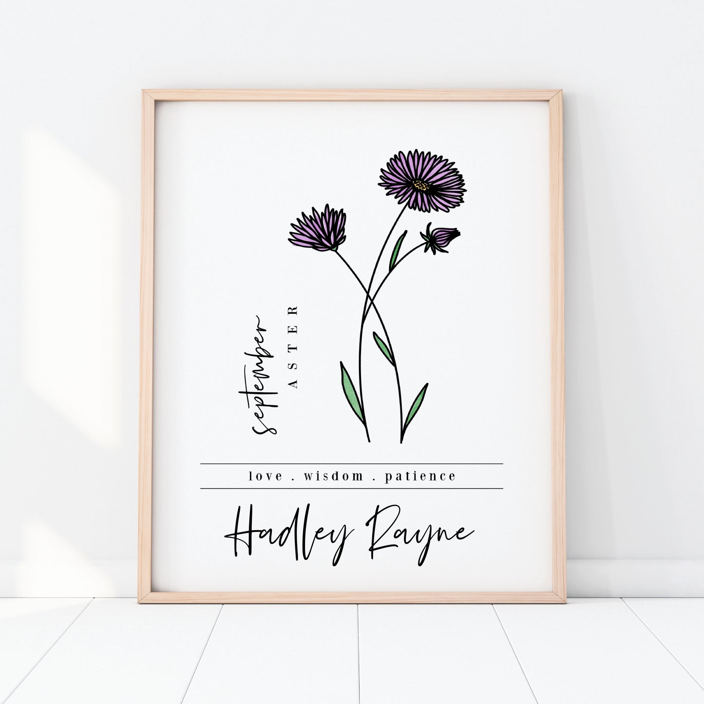 September Birth Flower Unframed Art Print | Personalized Name Custom Floral Illustration Wall Decor Birthday Gift