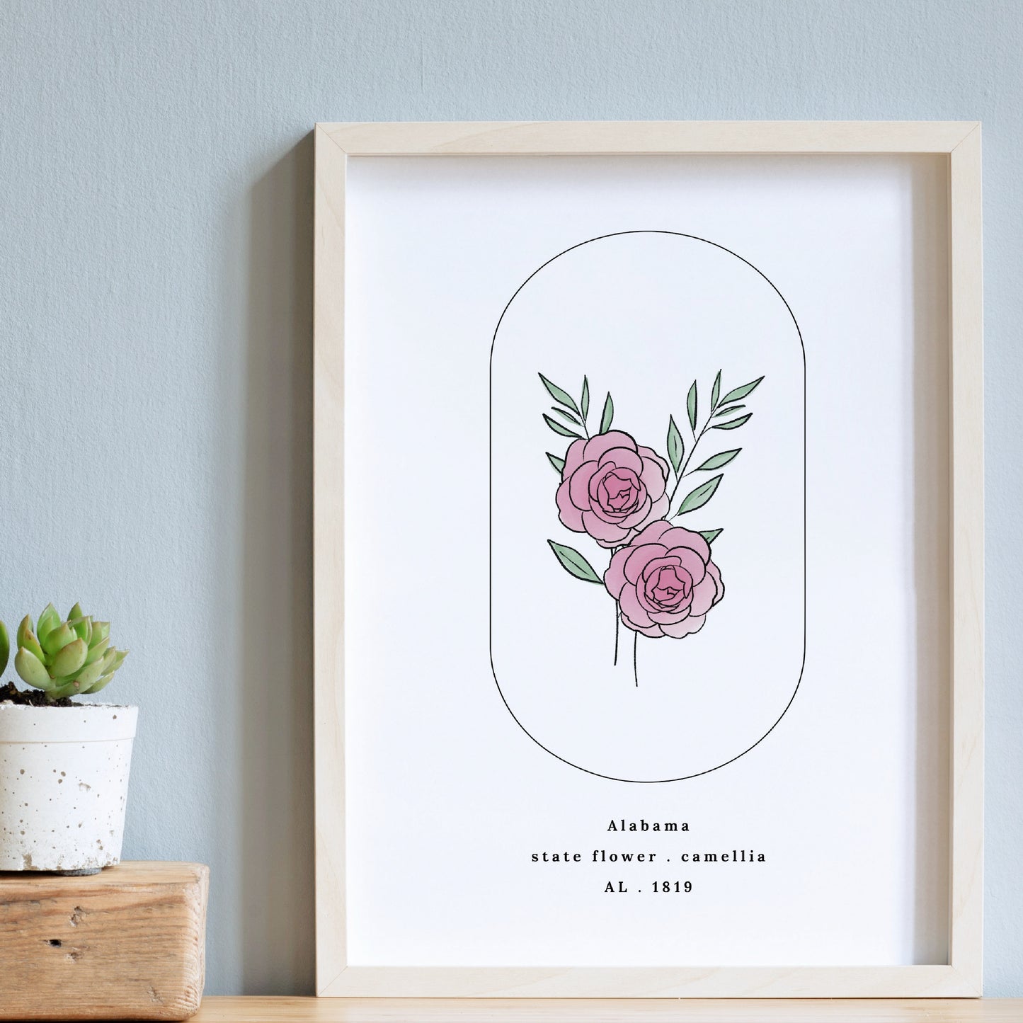 Alabama State Flower | Camellia Watercolor Floral Art Printable