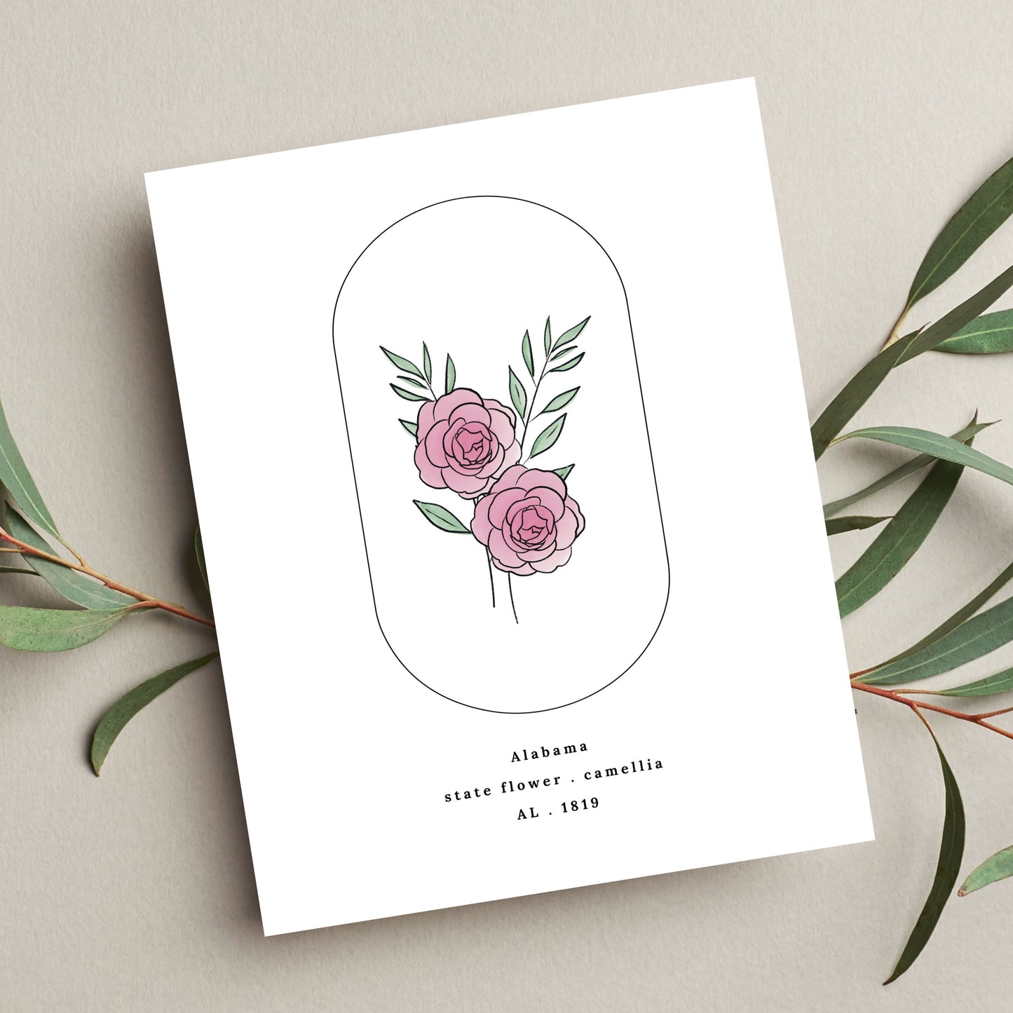 Alabama State Flower | Camellia Watercolor Floral Art Printable