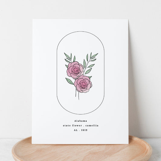 Alabama State Flower | Camellia Watercolor Floral Art Printable