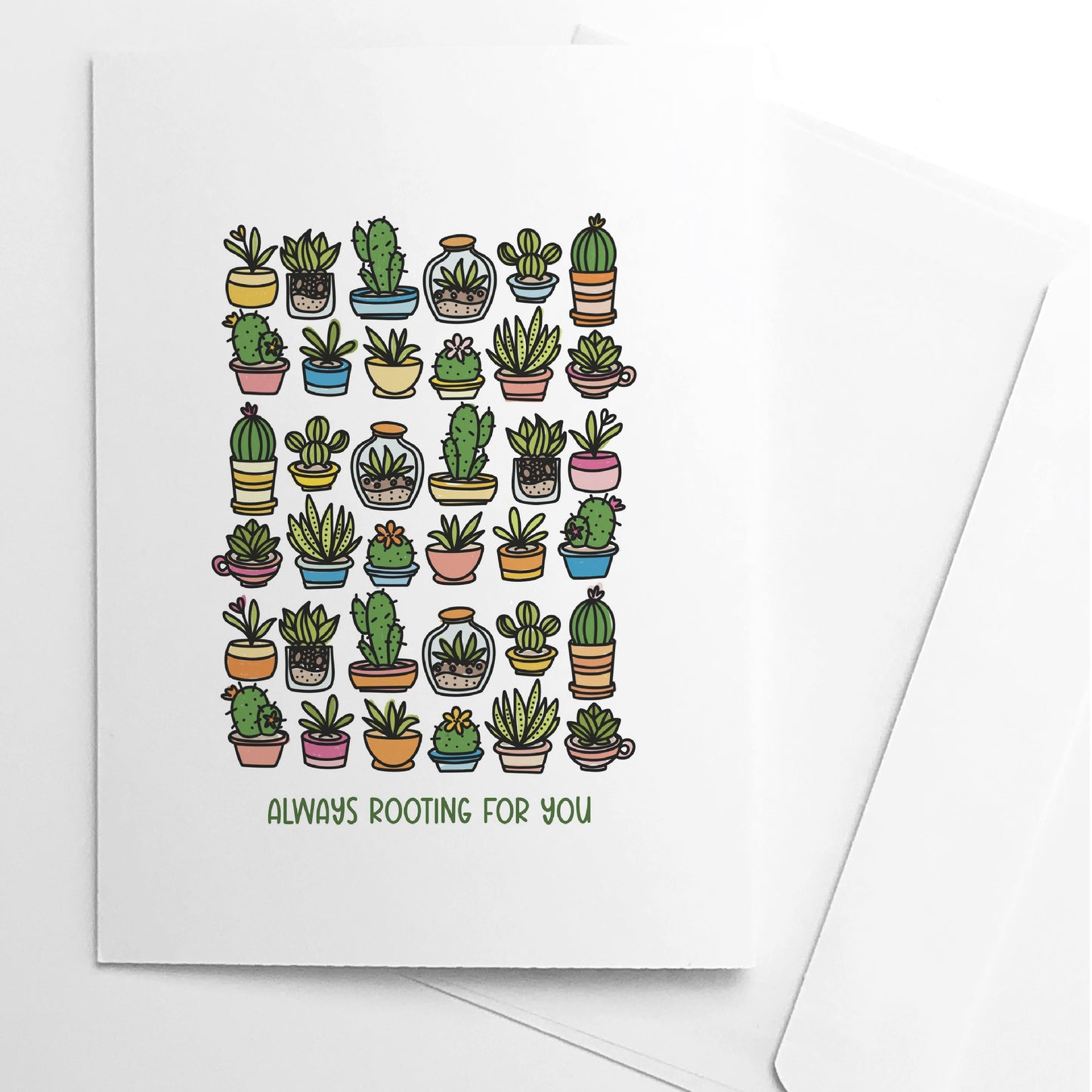 Always Rooting For You 5X7 Cards | 3 PK Gift For Plant Lovers | Illustrated Succulents & Cactus Greeting Card + Envelopes