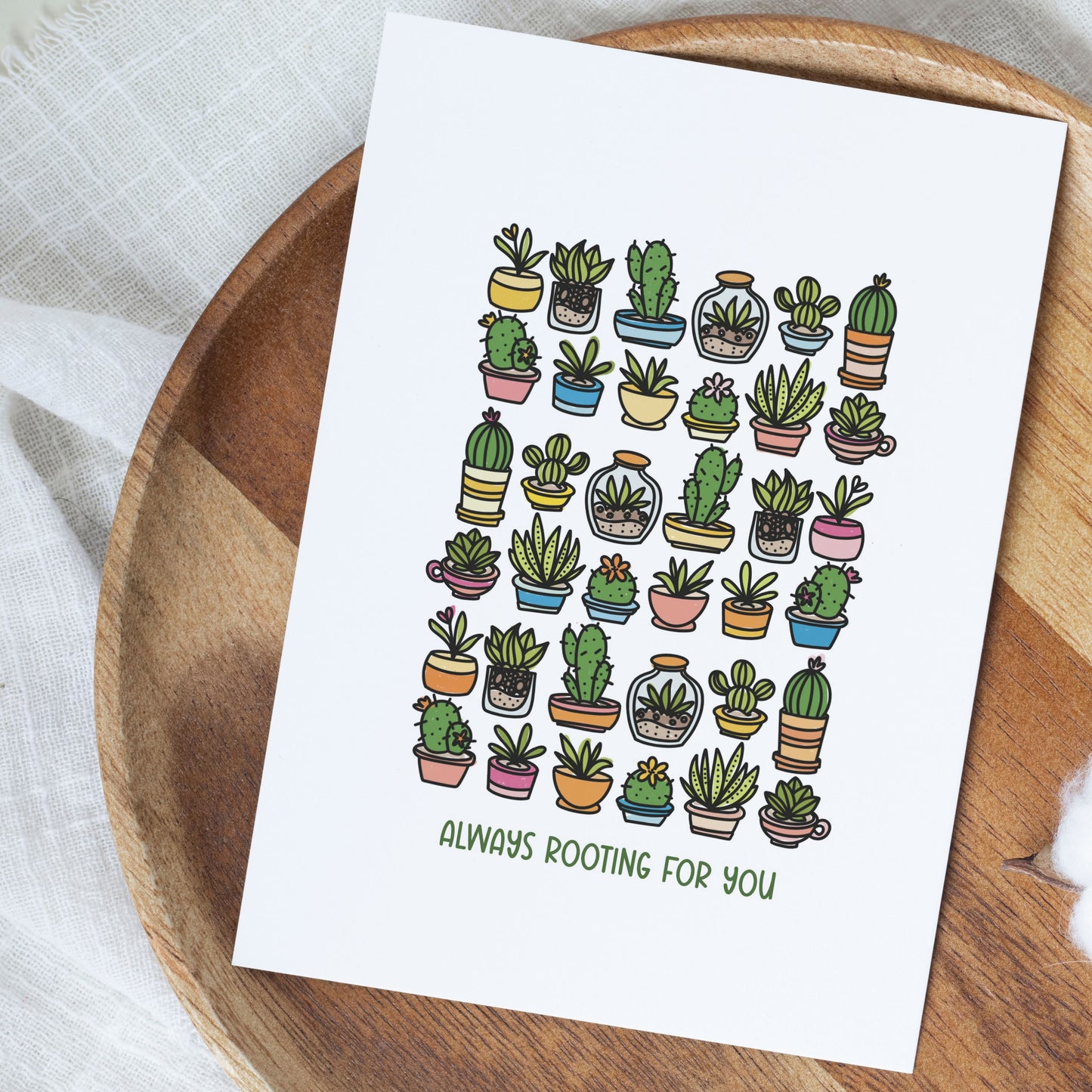 Always Rooting For You 5X7 Cards | 3 PK Gift For Plant Lovers | Illustrated Succulents & Cactus Greeting Card + Envelopes