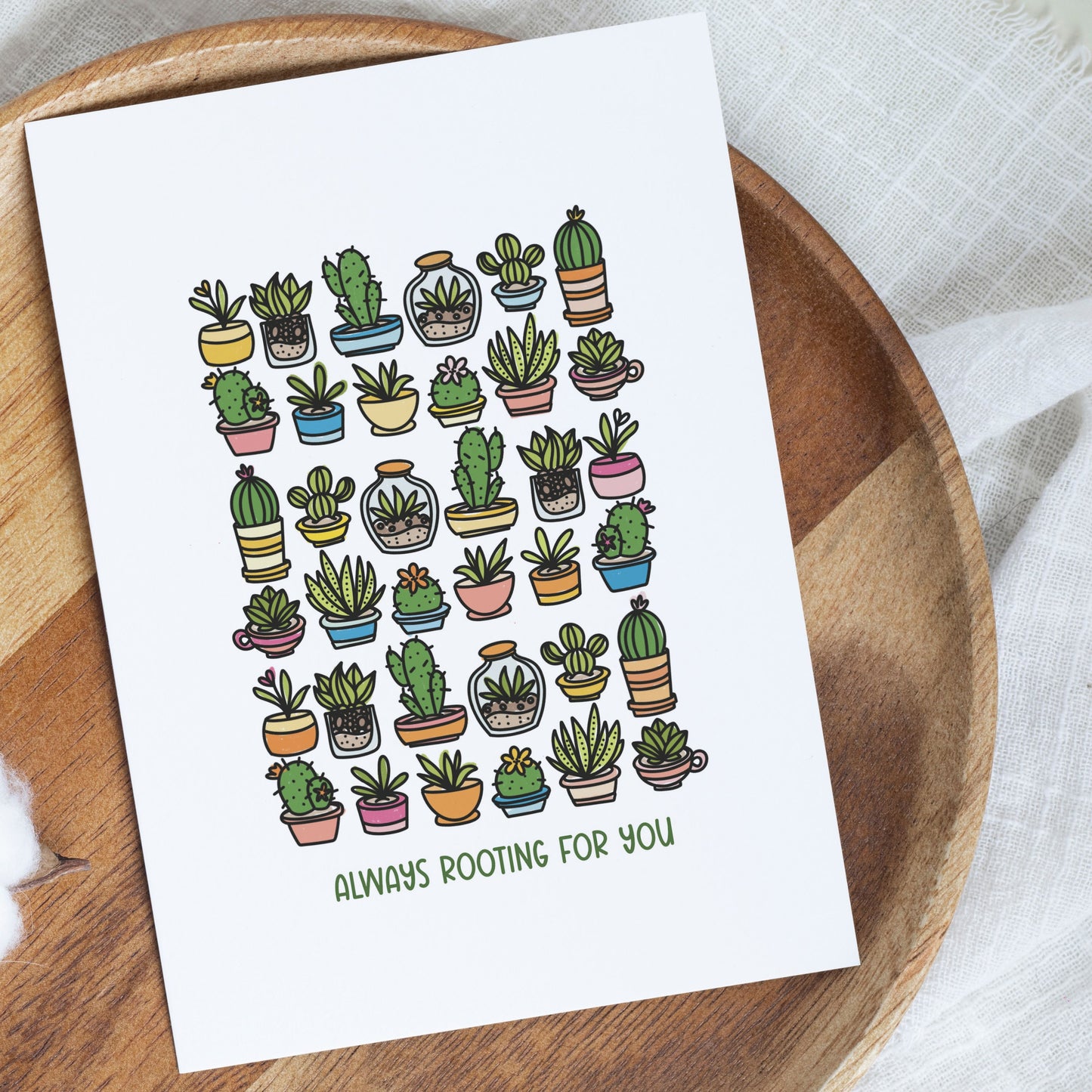 Always Rooting For You 5X7 Cards | 3 PK Gift For Plant Lovers | Illustrated Succulents & Cactus Greeting Card + Envelopes