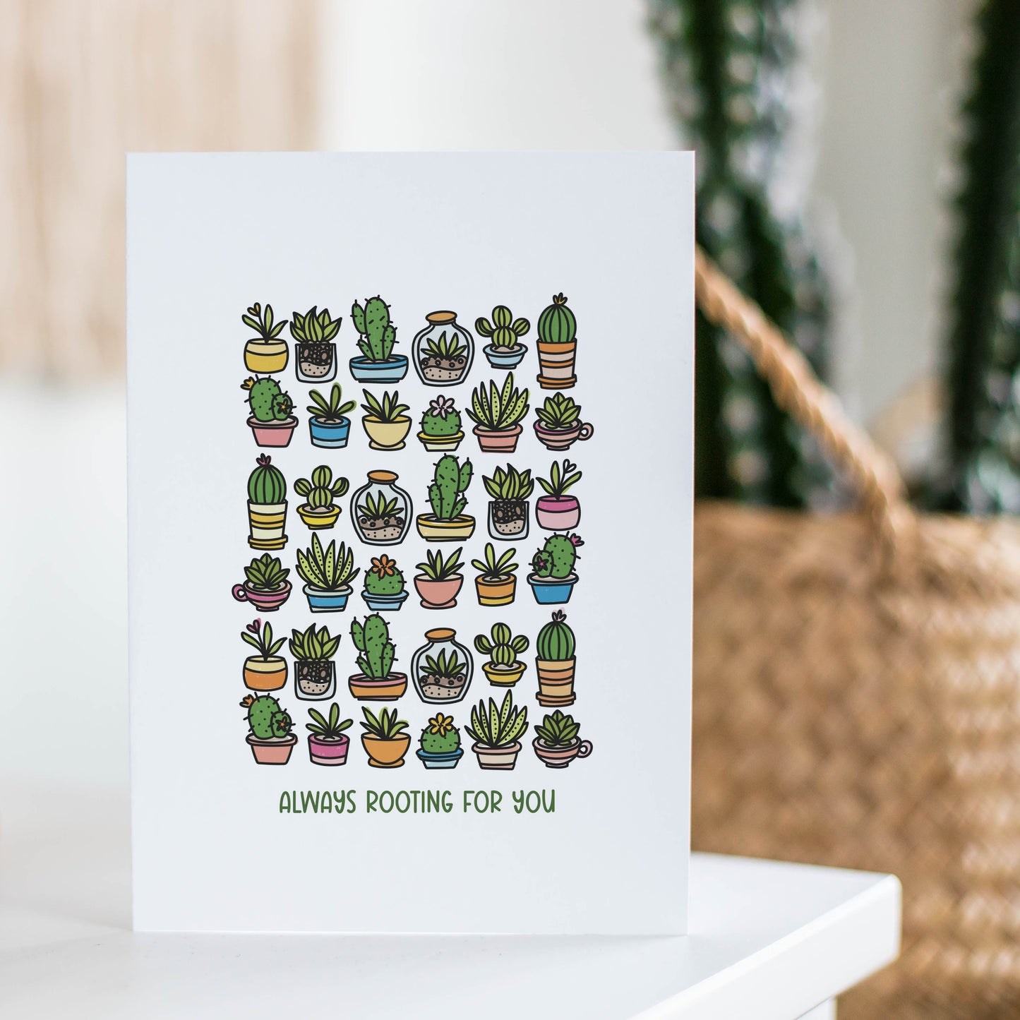 Always Rooting For You 5X7 Cards | 3 PK Gift For Plant Lovers | Illustrated Succulents & Cactus Greeting Card + Envelopes