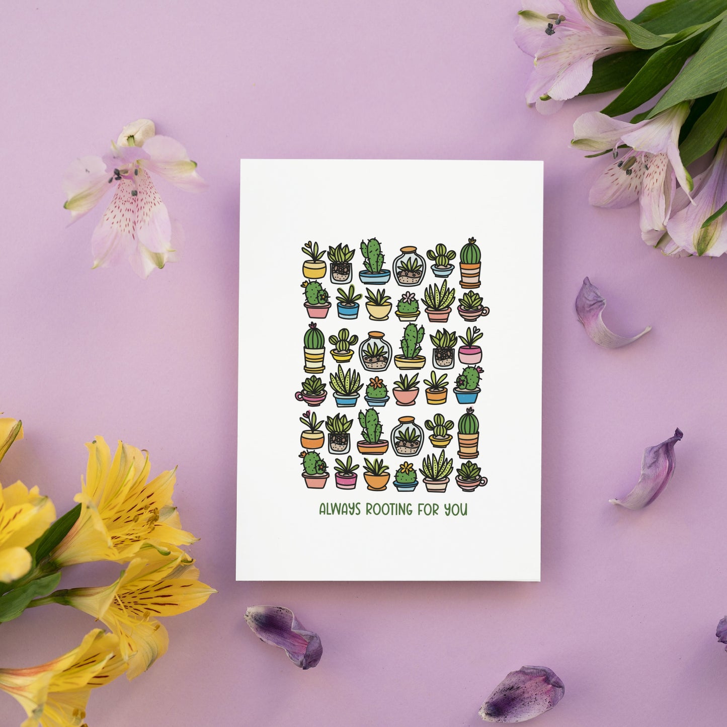 Always Rooting For You 5X7 Cards | 3 PK Gift For Plant Lovers | Illustrated Succulents & Cactus Greeting Card + Envelopes