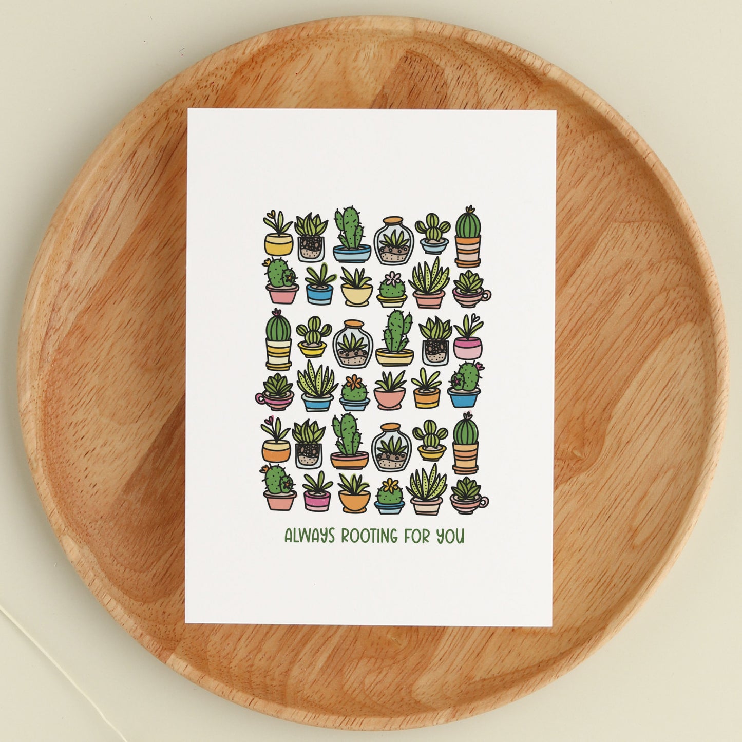 Always Rooting For You 5X7 Cards | 3 PK Gift For Plant Lovers | Illustrated Succulents & Cactus Greeting Card + Envelopes