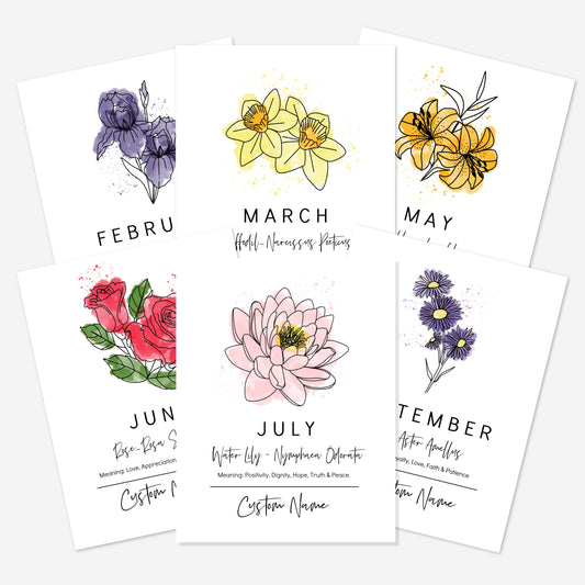 You Choose Birth Flower Personalized Name Unframed Art Print | Custom Gift for Birthdays | Nursery Wall Decor