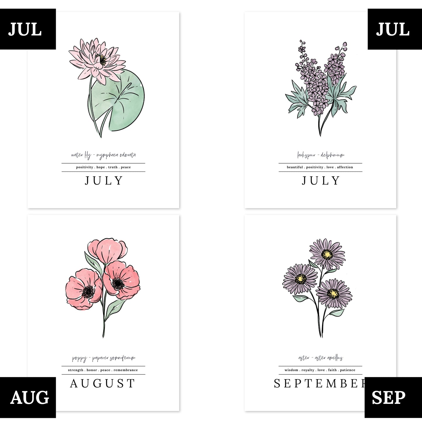 Pick A Birth Month Flower Unframed Art Print | Floral Illustration Birthday Gift