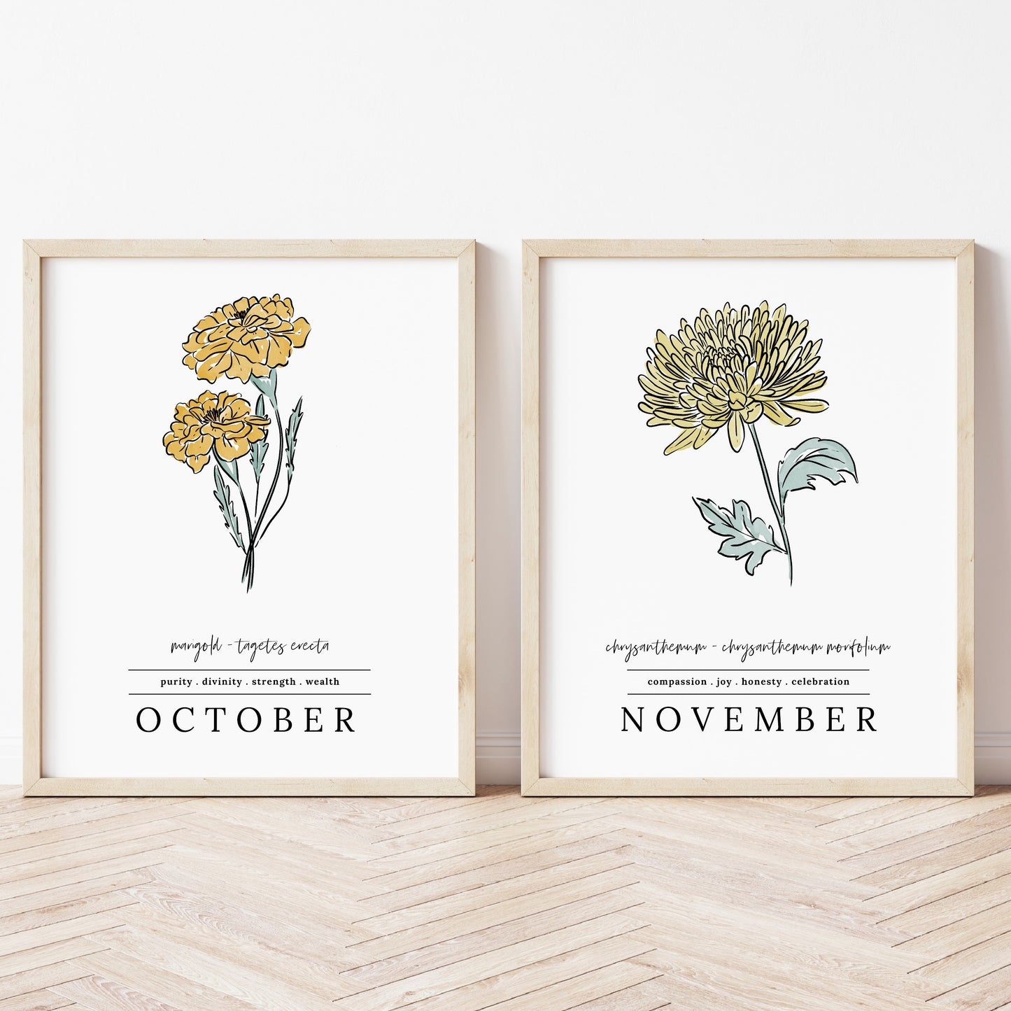 Pick A Birth Month Flower Unframed Art Print | Floral Illustration Birthday Gift