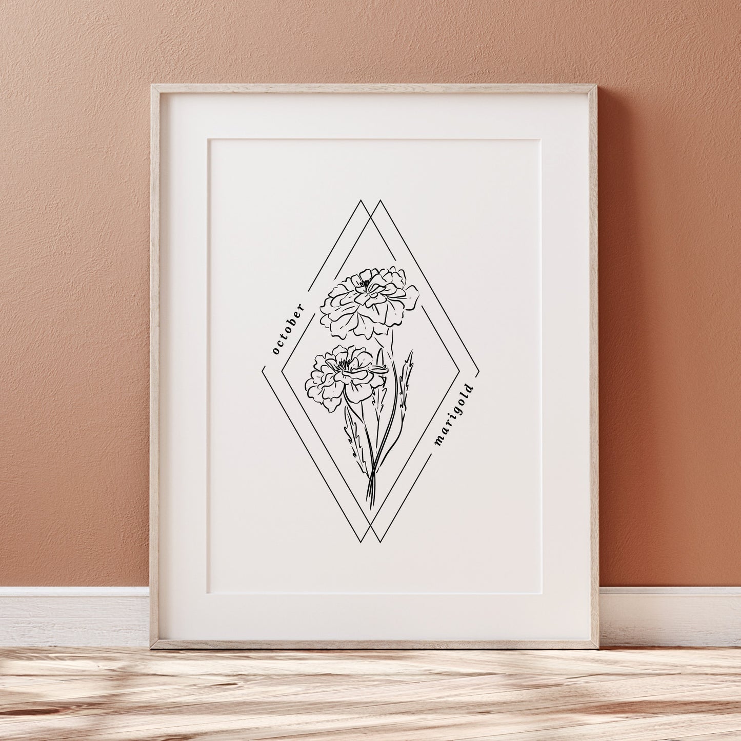 16 Pk Birth Flower Bundle Printables | 12 Months Diamond Frame Floral Line Art Digital Wall Decor