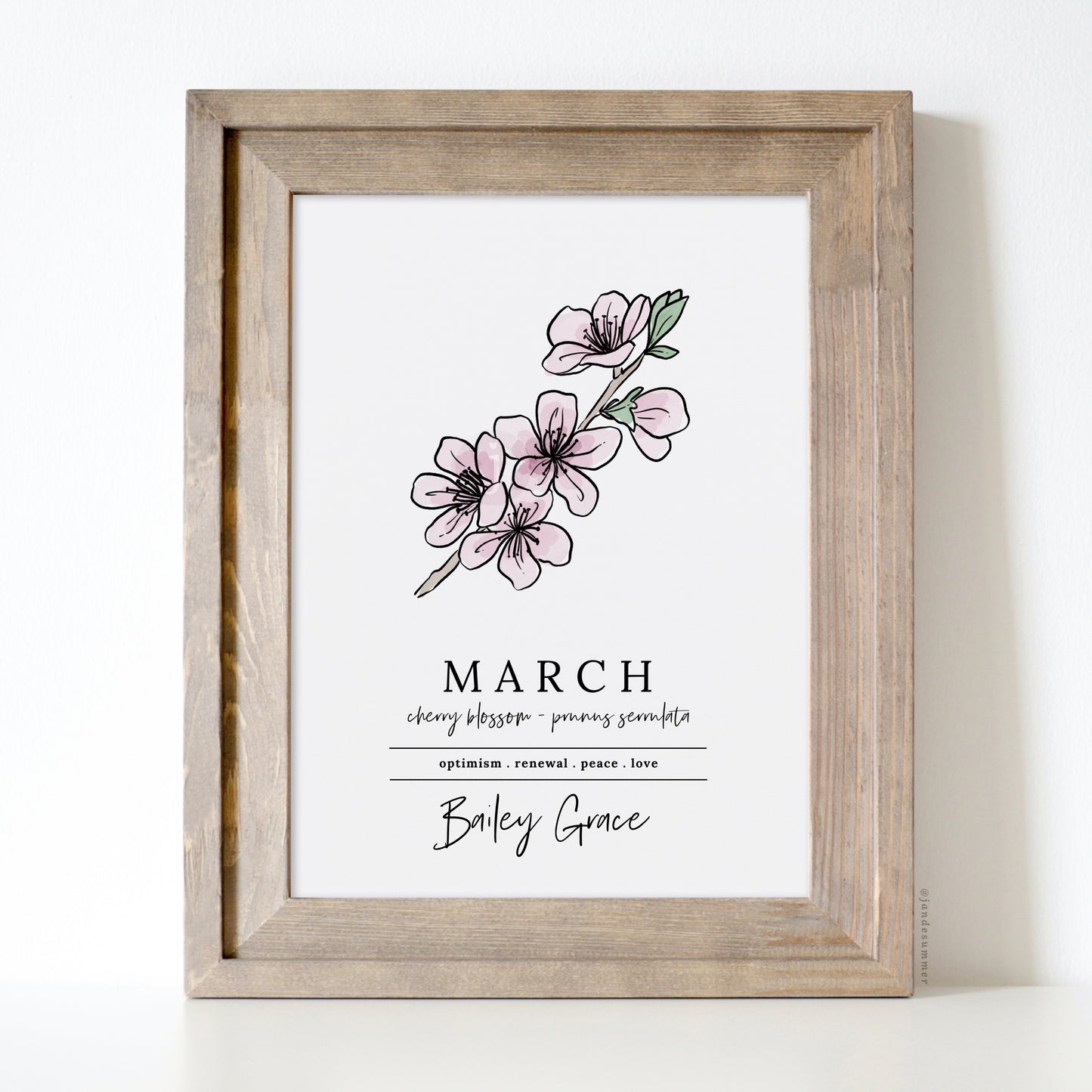 March Cherry Blossom Birth Flower Personalized Name Unframed Art Print | Custom Gift for Birthdays | Nursery Wall Decor