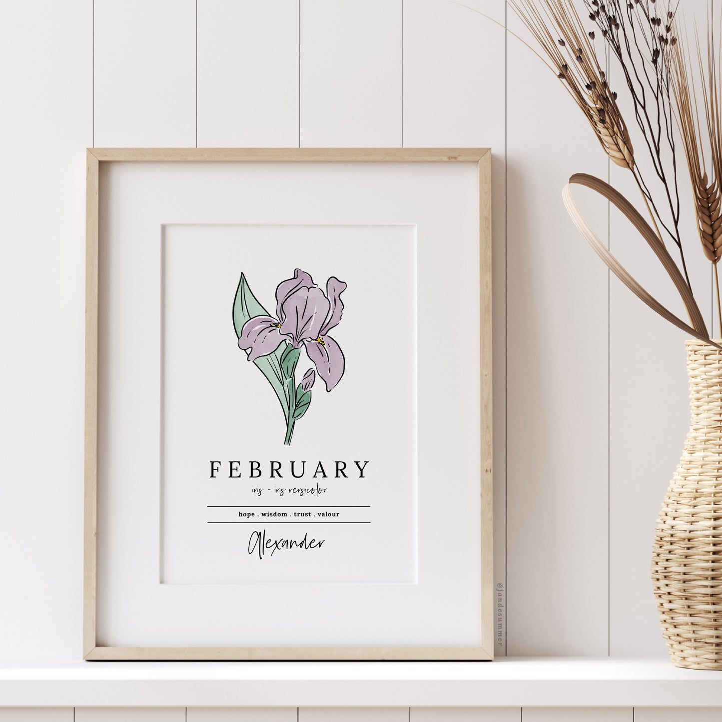 February Iris Birth Flower Personalized Name Unframed Art Print | Gift for Birthdays | Nursery Wall Decor