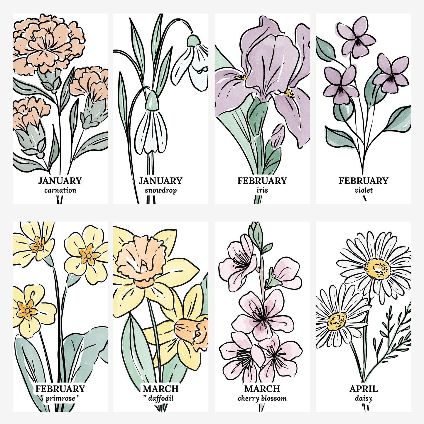 Personalized Birth Flower Family Garden 6 to 24 Names Unframed Art Print | Custom Gift For Grandma | Nature Inspired Gift
