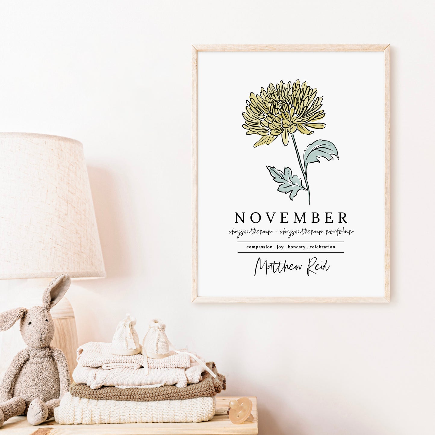 November Chrysanthemum Birth Flower Art Print | Personalized Unframed Birthday Gift | Floral Illustration