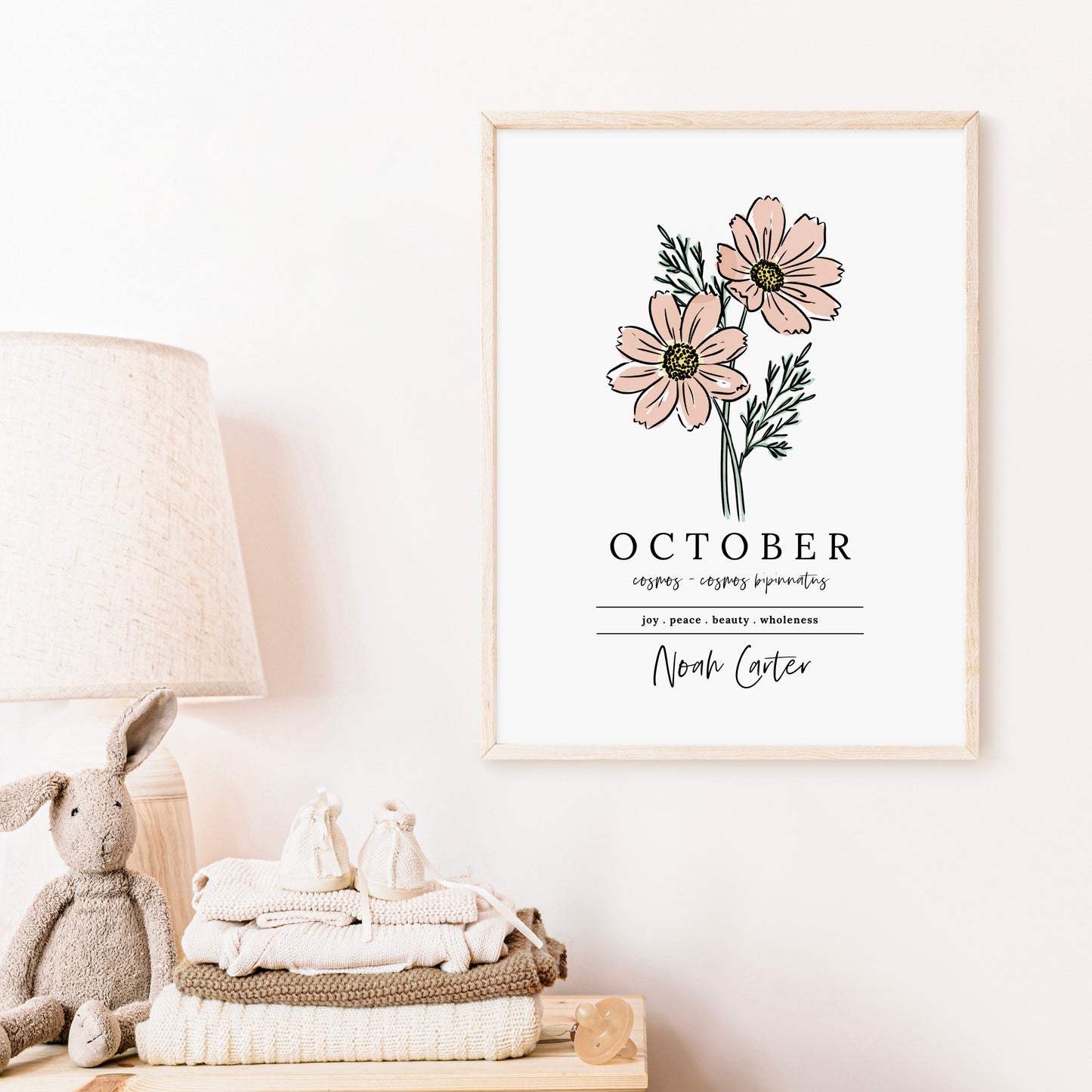 October Cosmos Birth Flower Art Print | Personalized Unframed Birthday Floral Illustration