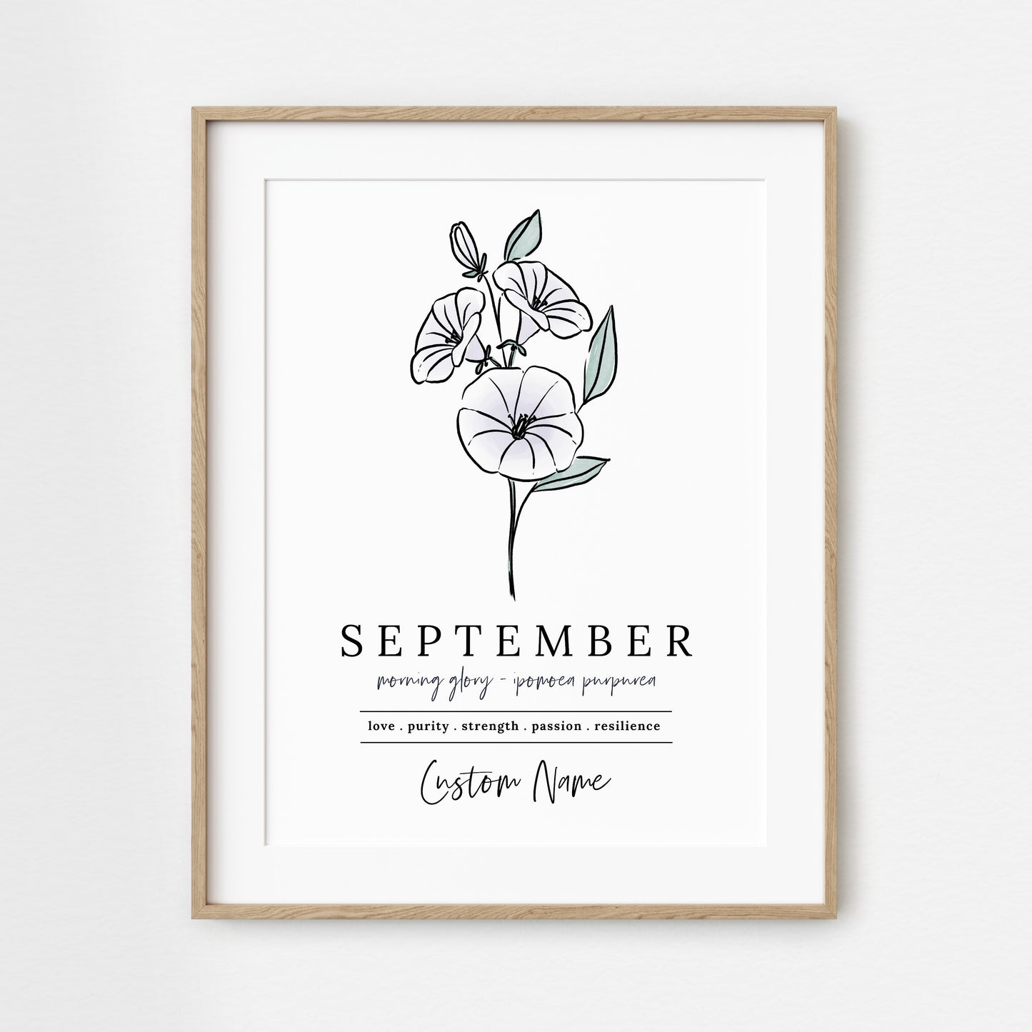 September Morning Glory Birth Flower Art Print | Personalized Unframed Birthday Floral Illustration