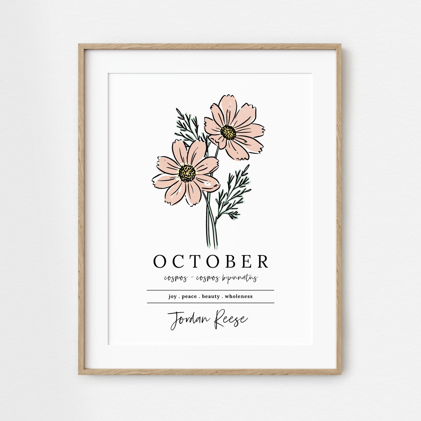 October Cosmos Birth Flower Art Print | Personalized Unframed Birthday Floral Illustration