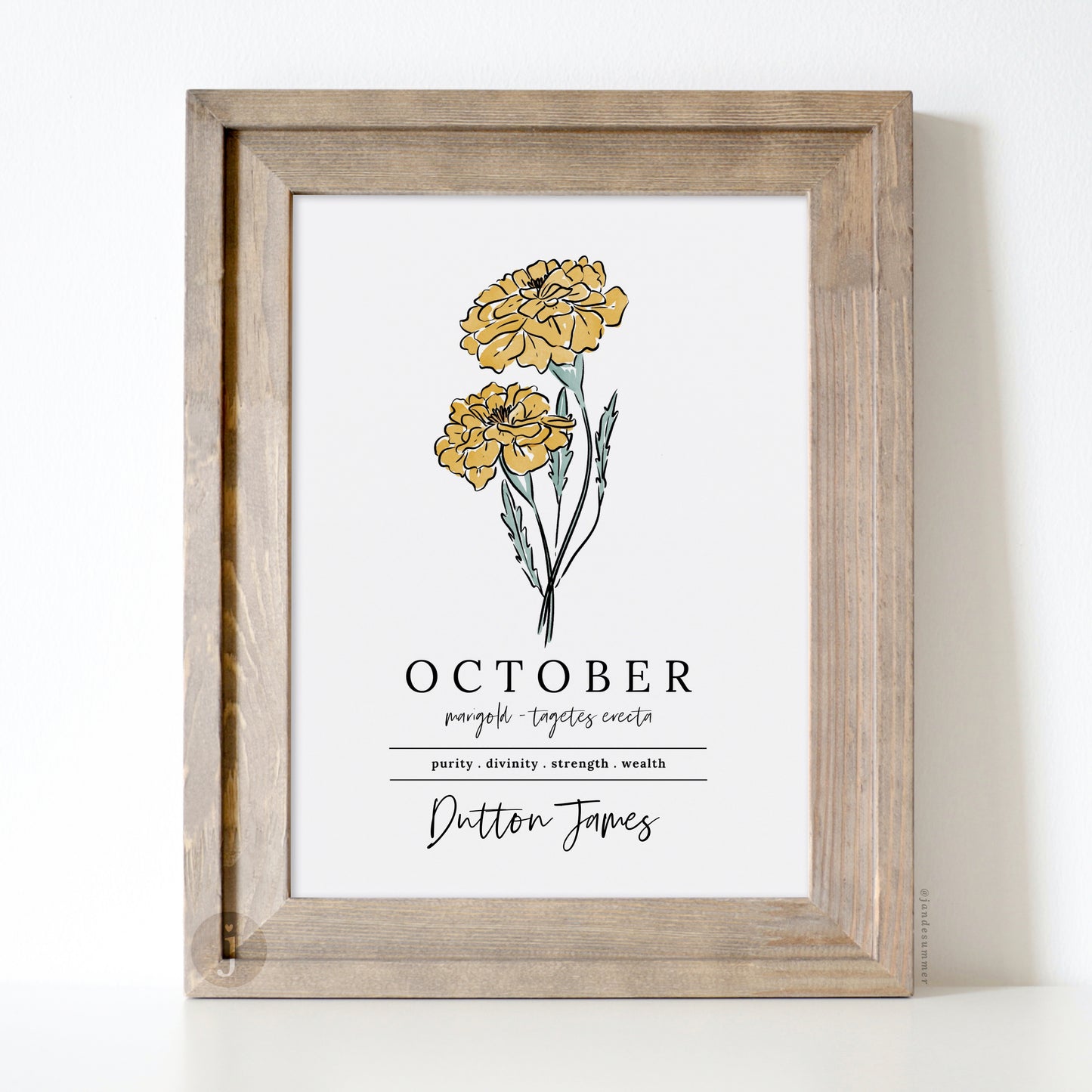 October Marigold Birth Flower Art Print | Personalized Unframed Birthday Floral Illustration