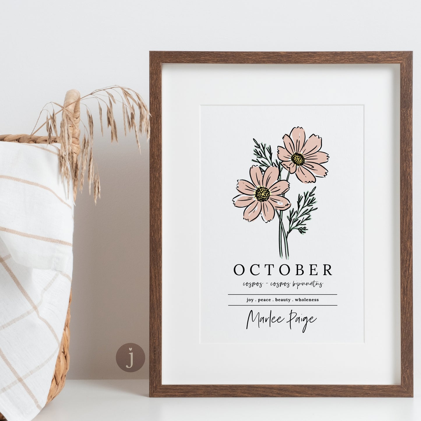 October Cosmos Birth Flower Art Print | Personalized Unframed Birthday Floral Illustration