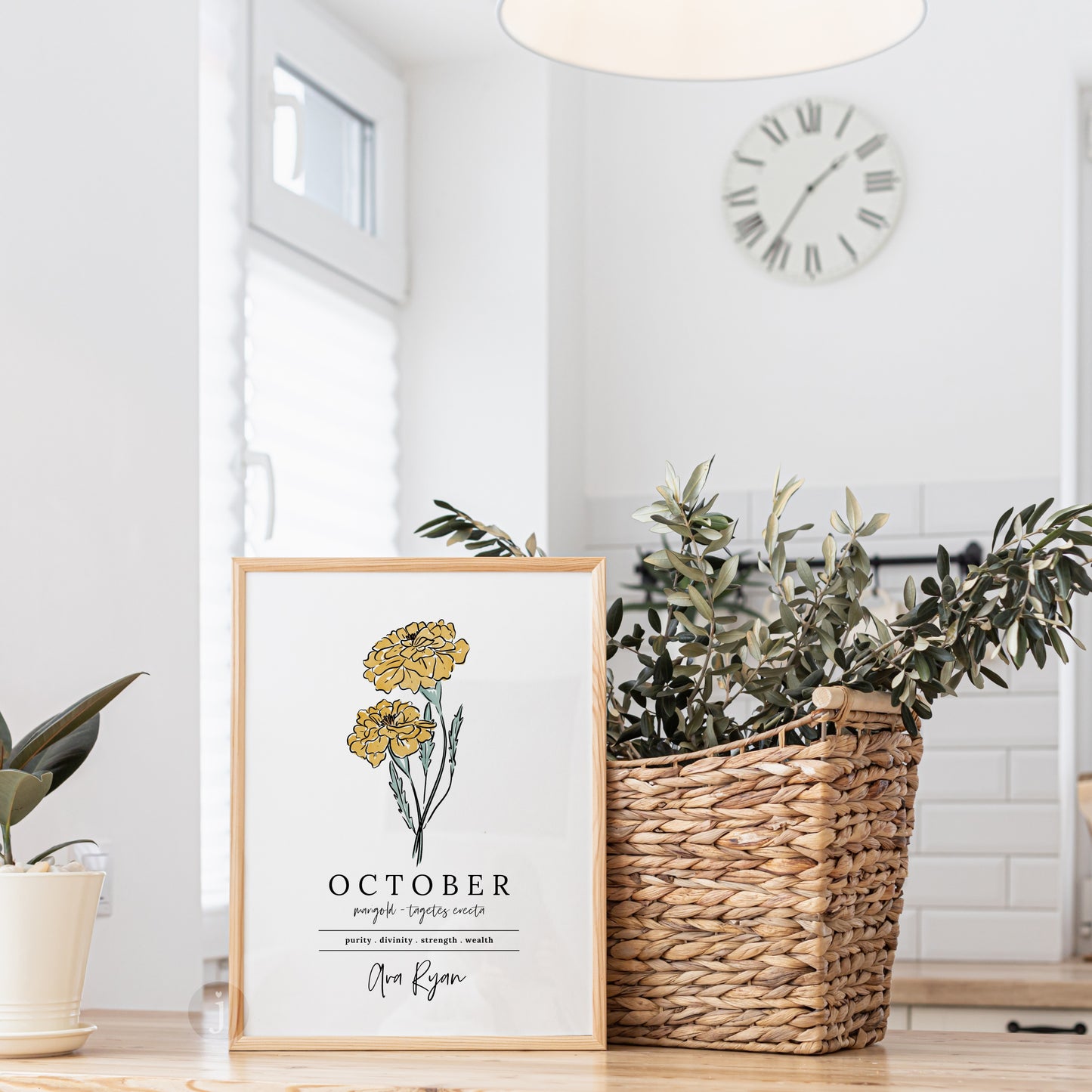 October Marigold Birth Flower Art Print | Personalized Unframed Birthday Floral Illustration