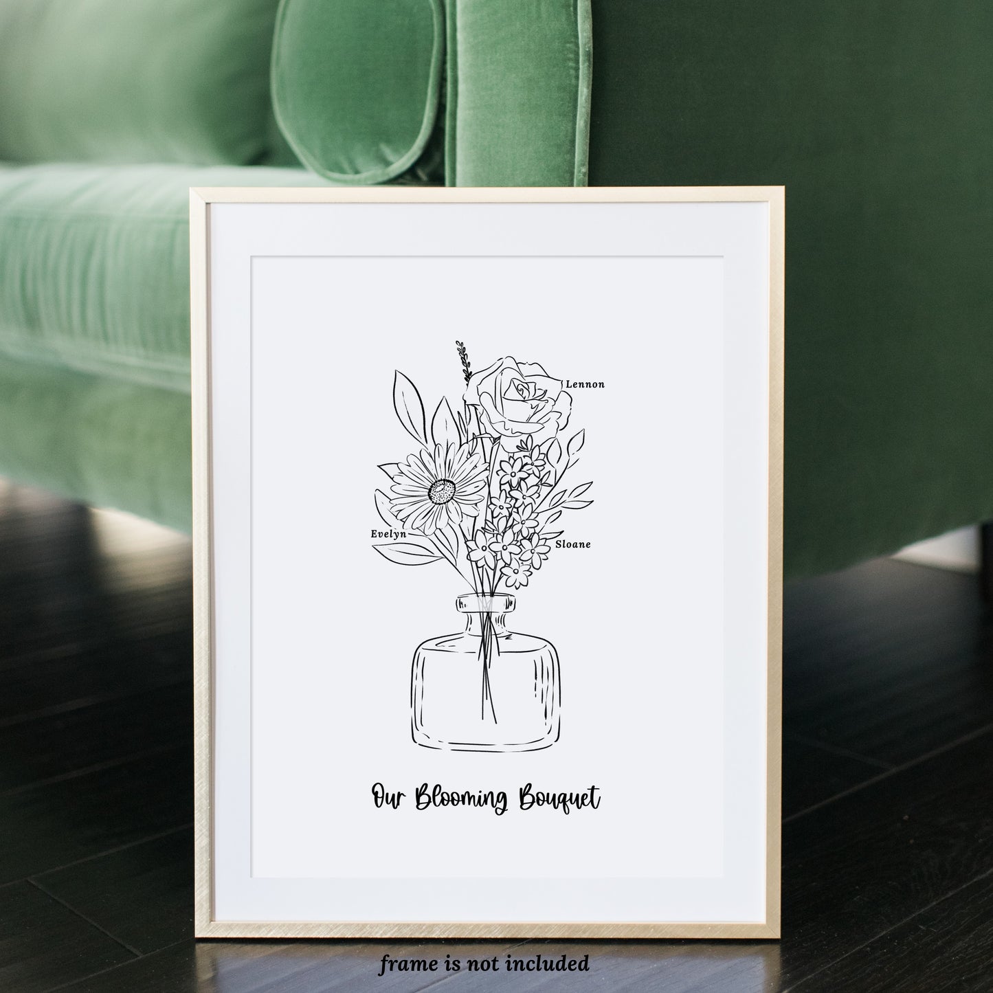 Birth Flower Bouquet Art Print Up to 6 Flowers | Black & White Floral Vase Sketch | Sweet Simple Keepsake Gift