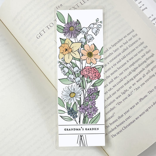 Birth Flower Bouquet Bookmark Up to 8 Flowers | Personalized Laminated Bookmark 2X6" Page Marker | Custom Birth Month Flower Garden Gift for Mom Grandma