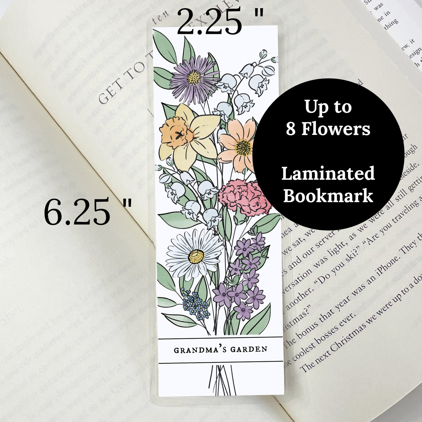 Birth Flower Bouquet Bookmark Up to 8 Flowers | Personalized Laminated Bookmark 2X6" Page Marker | Custom Birth Month Flower Garden Gift for Mom Grandma