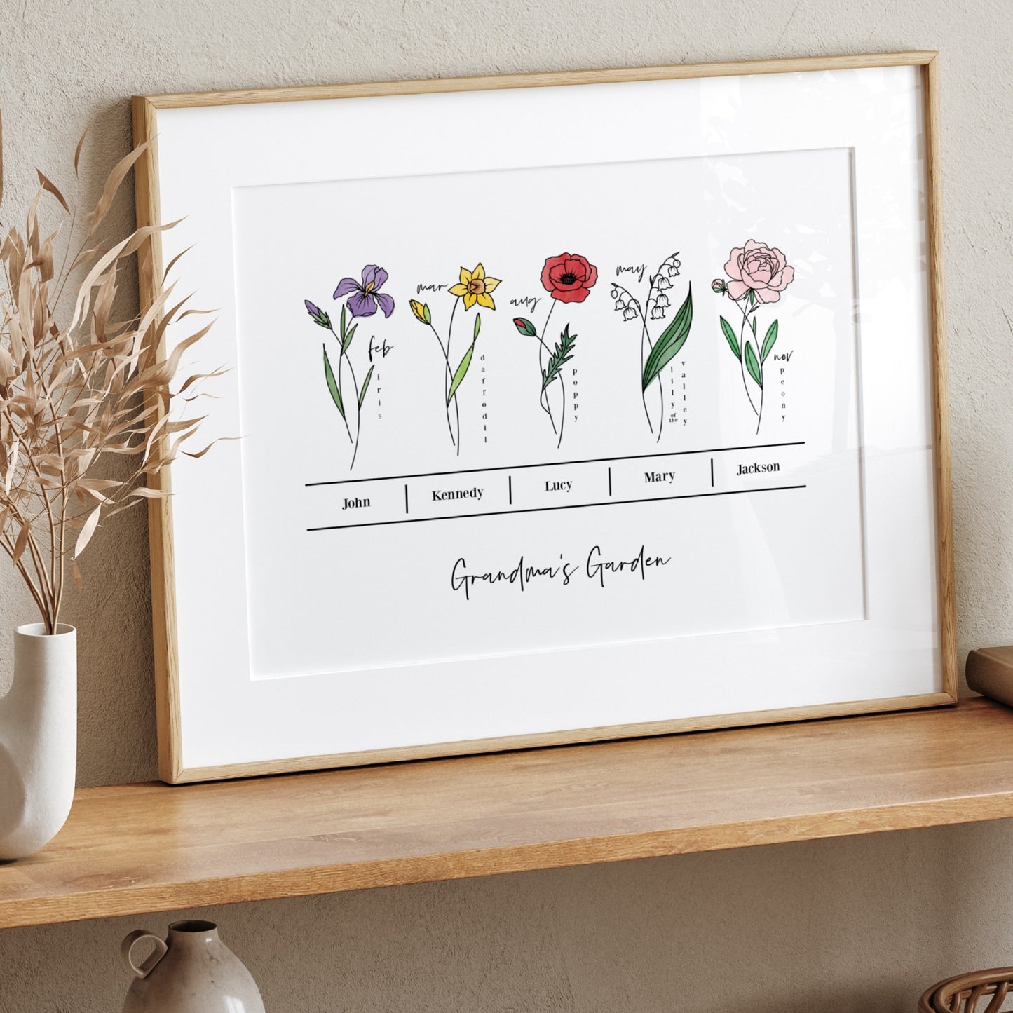 Custom Birth Flower Art Print Up to 6 Flowers | Custom Family Garden Art Print