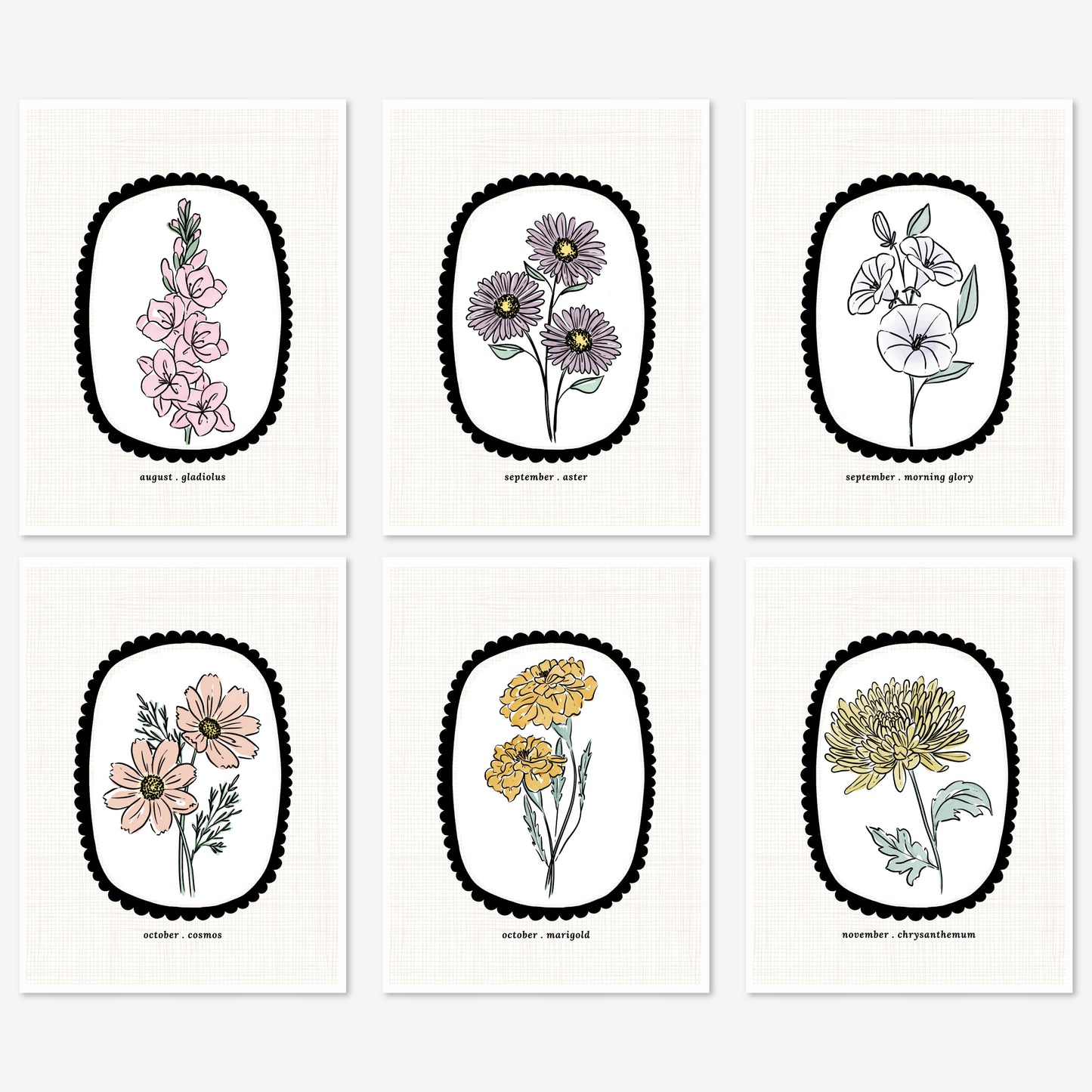 3 Pk Birth Flower Greeting Cards 5X7" + Envelopes