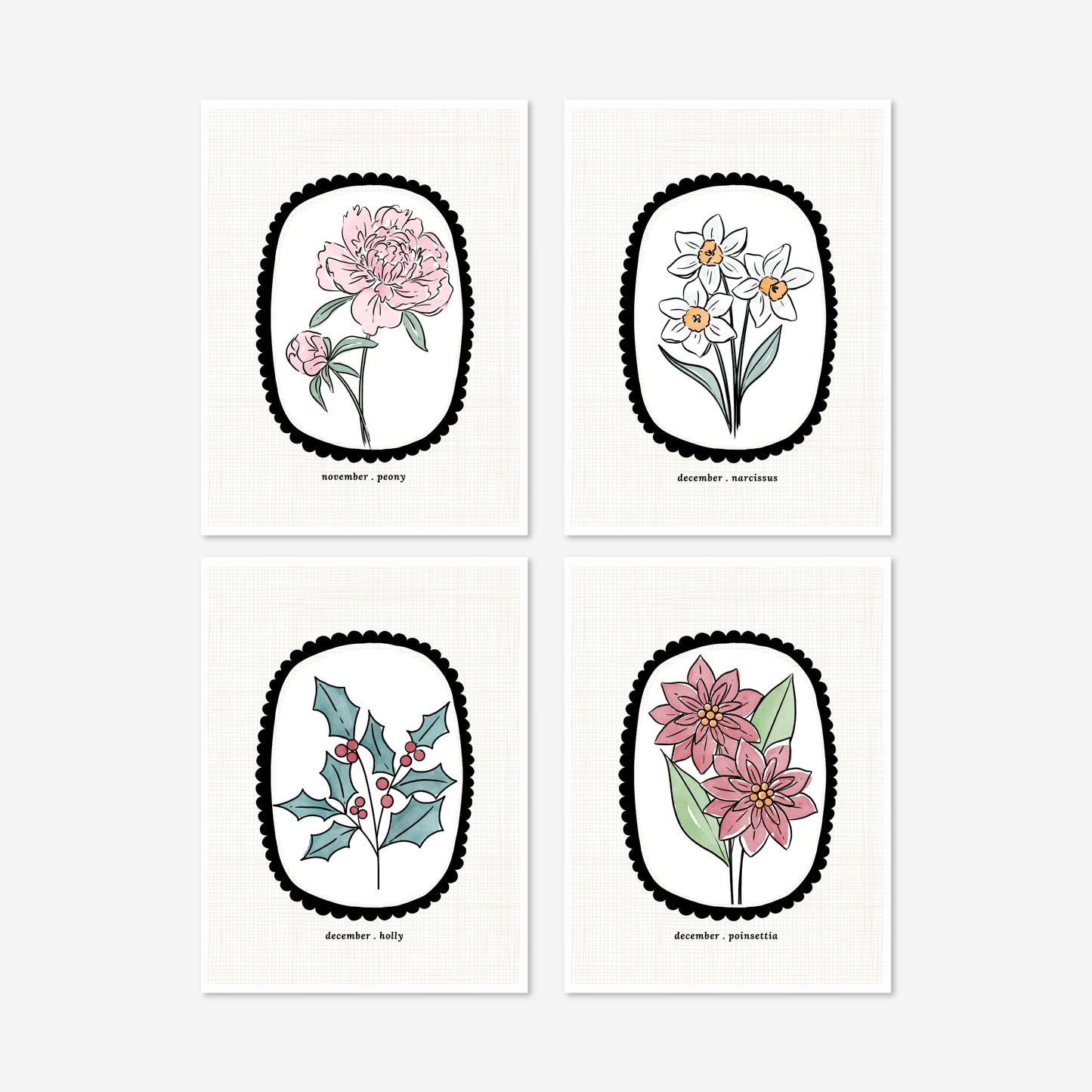 3 Pk Birth Flower Greeting Cards 5X7" + Envelopes