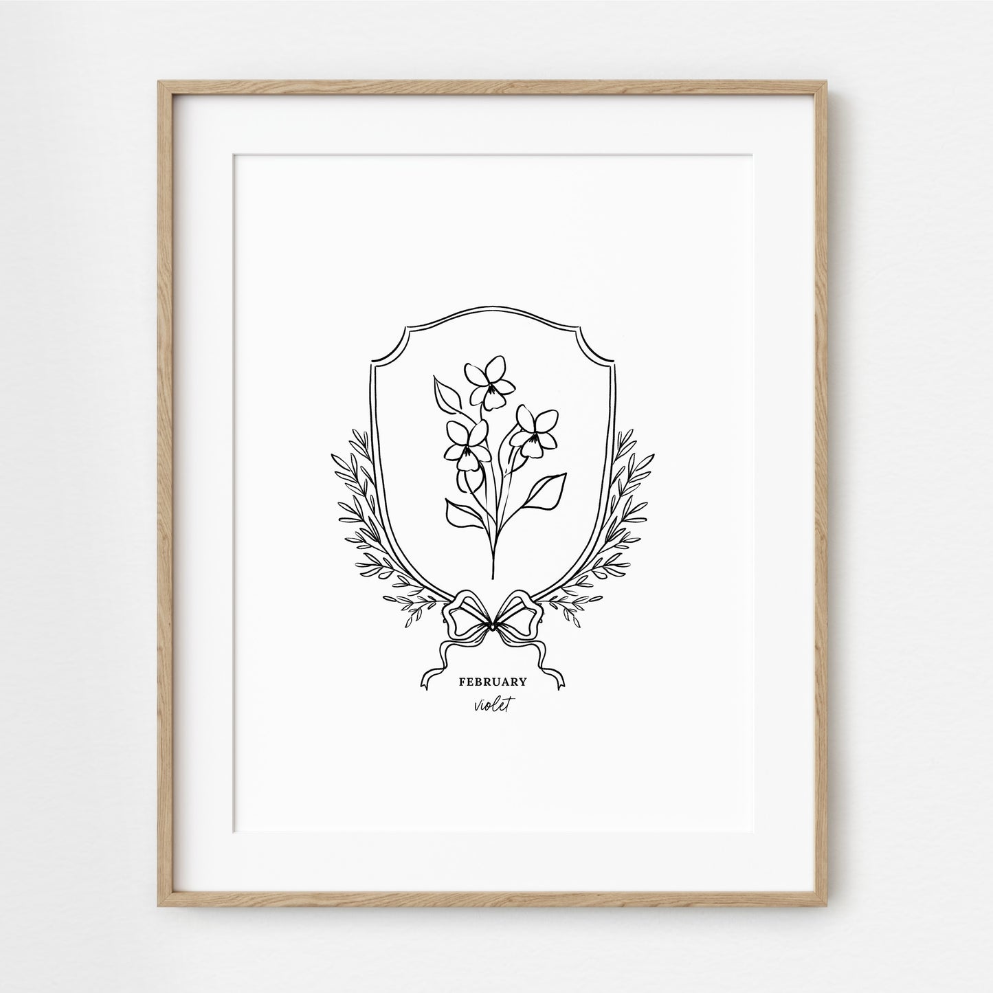 Pick Your Birth Flower Print | Unframed Custom Gift for Birthdays | Sketched Crest & Bow Floral Illustration