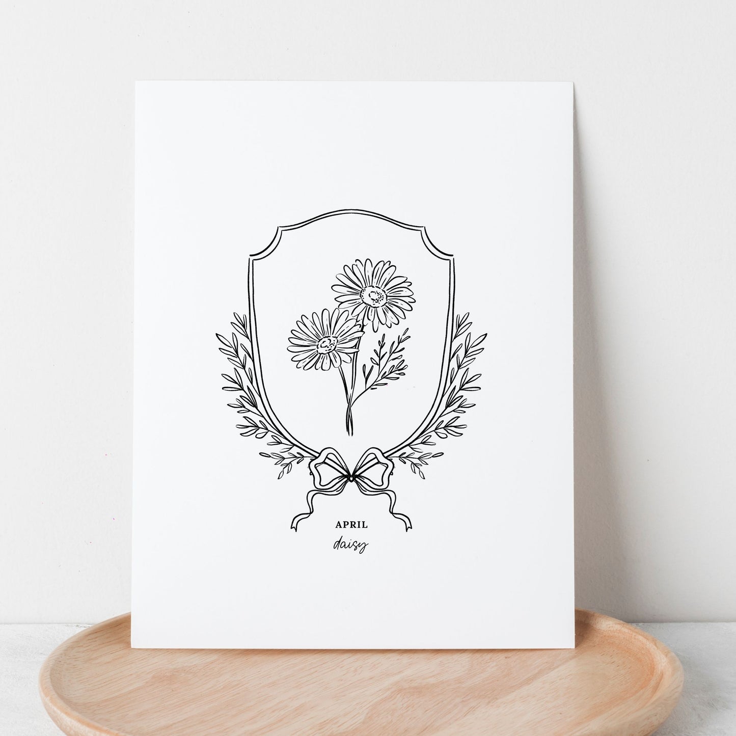 Pick Your Birth Flower Print | Unframed Custom Gift for Birthdays | Sketched Crest & Bow Floral Illustration