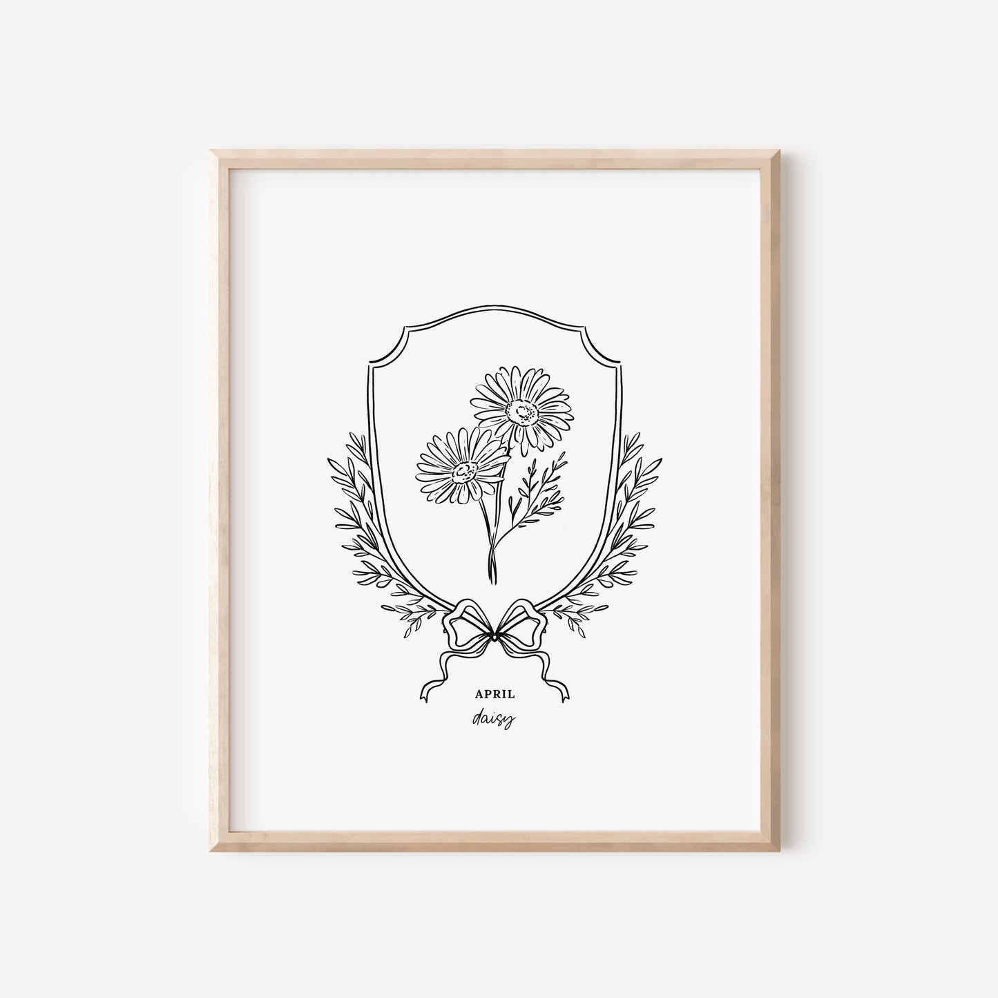 Pick Your Birth Flower Print | Unframed Custom Gift for Birthdays | Sketched Crest & Bow Floral Illustration