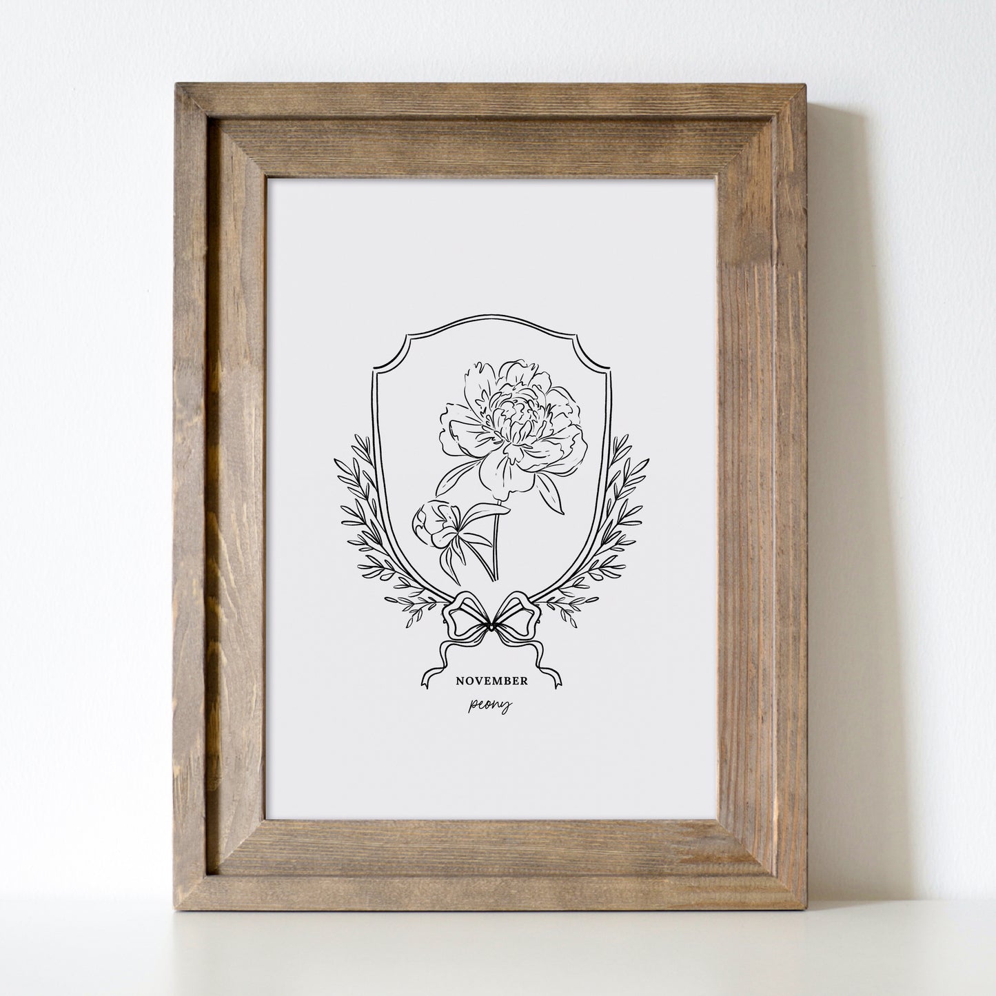 Pick Your Birth Flower Print | Unframed Custom Gift for Birthdays | Sketched Crest & Bow Floral Illustration