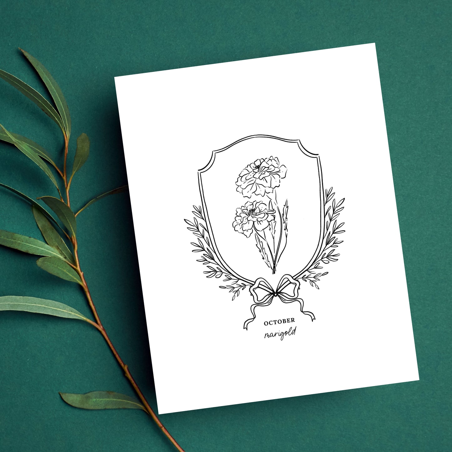 Pick Your Birth Flower Print | Unframed Custom Gift for Birthdays | Sketched Crest & Bow Floral Illustration