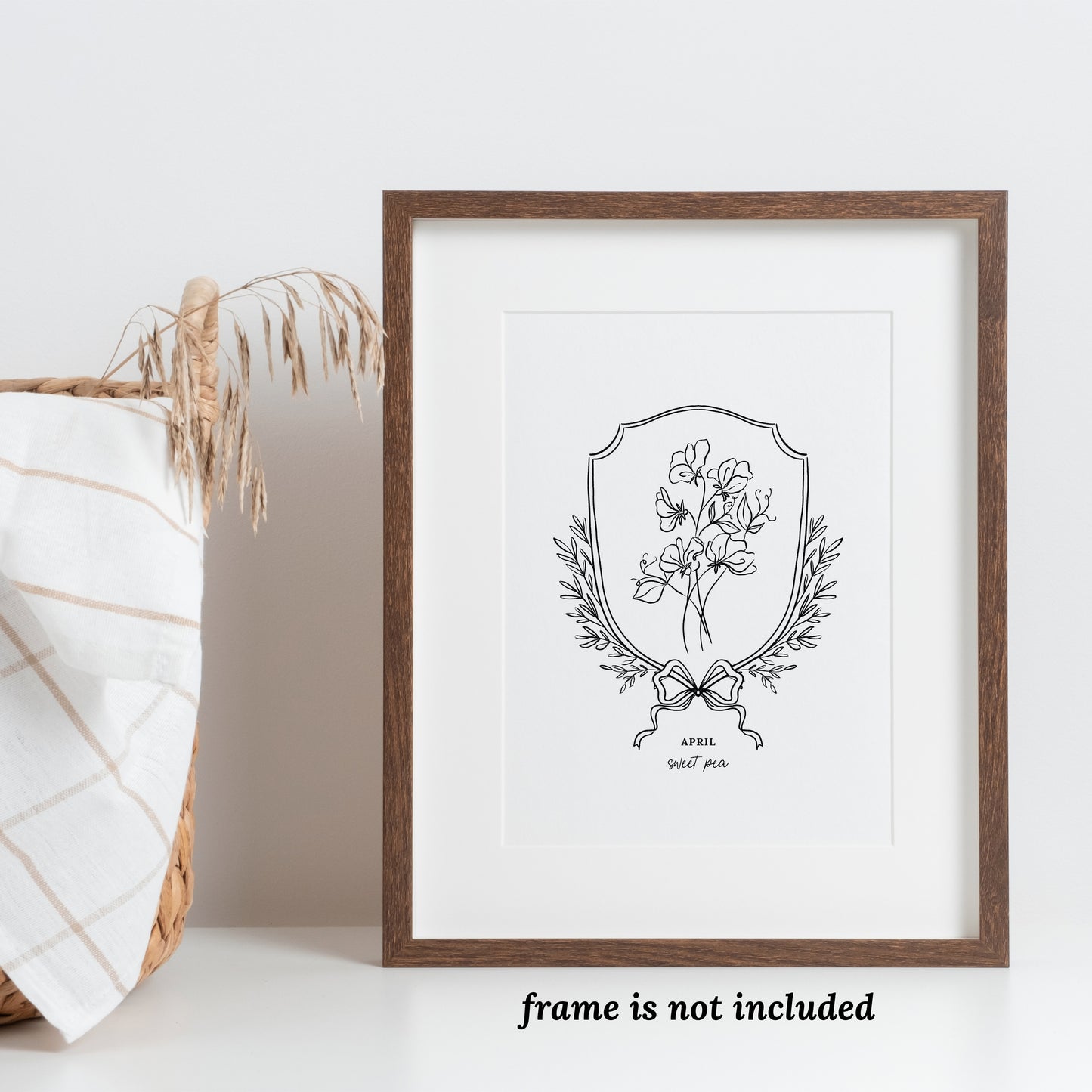 Pick Your Birth Flower Print | Unframed Custom Gift for Birthdays | Sketched Crest & Bow Floral Illustration