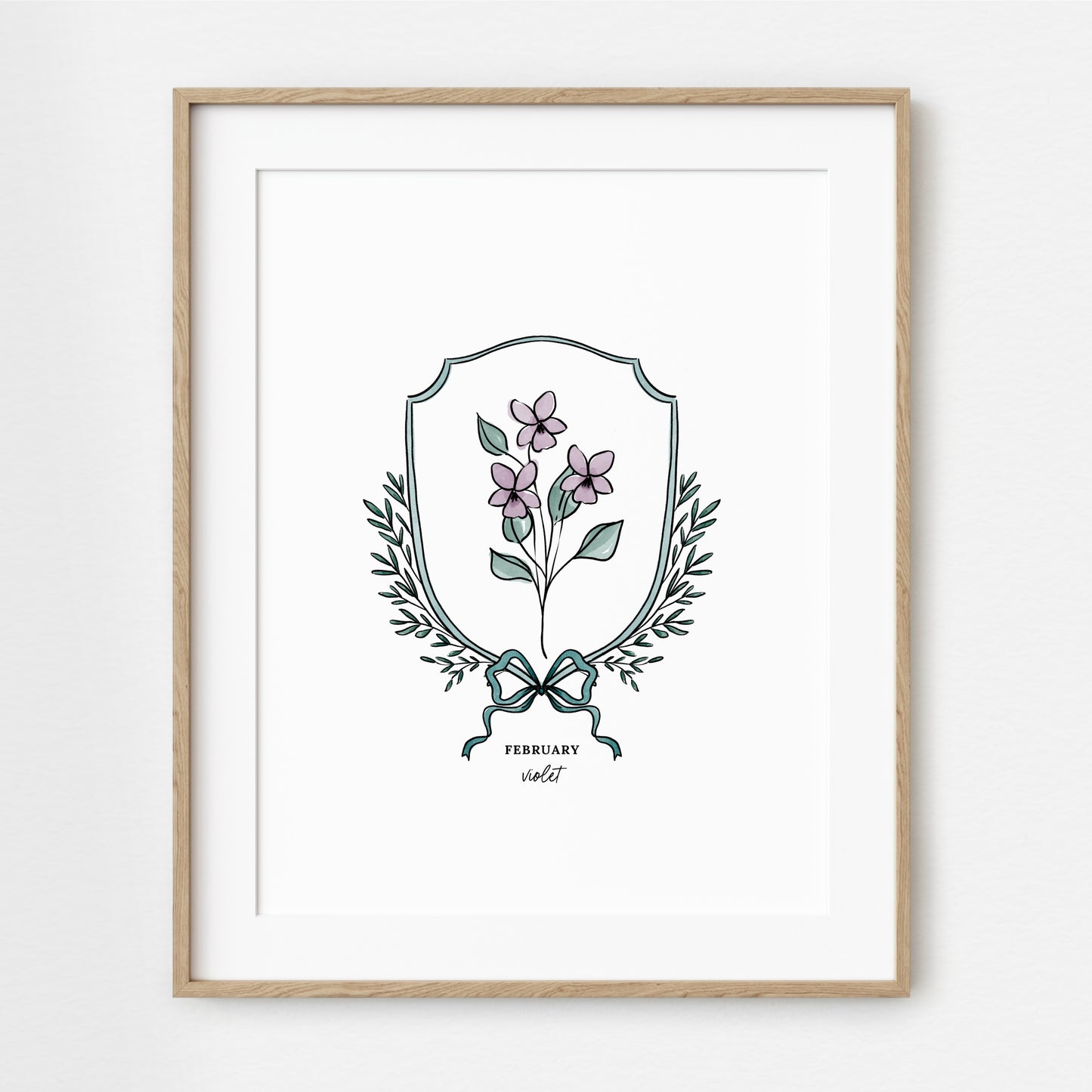 Pick Your Birth Flower Print | Unframed Custom Gift for Birthdays | Watercolor Crest & Bow Floral Illustration