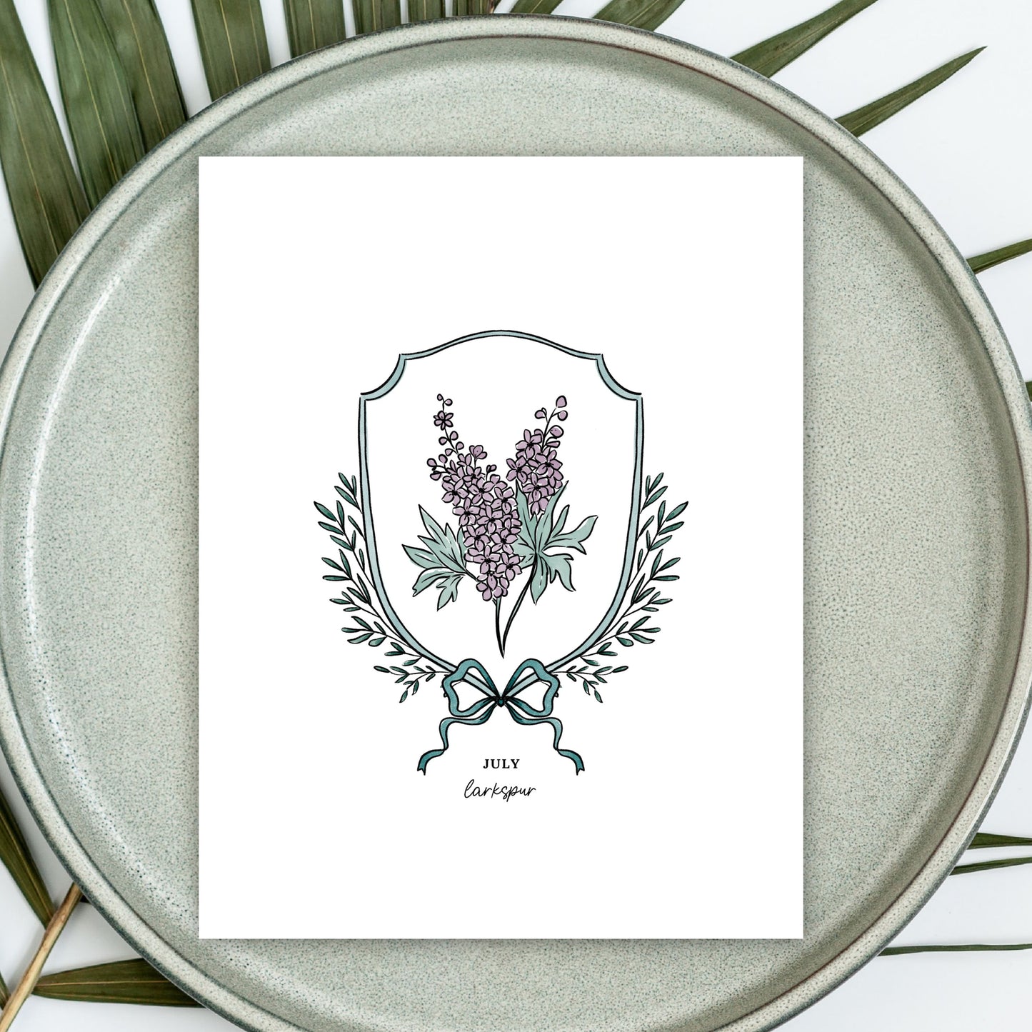 Pick Your Birth Flower Print | Unframed Custom Gift for Birthdays | Watercolor Crest & Bow Floral Illustration